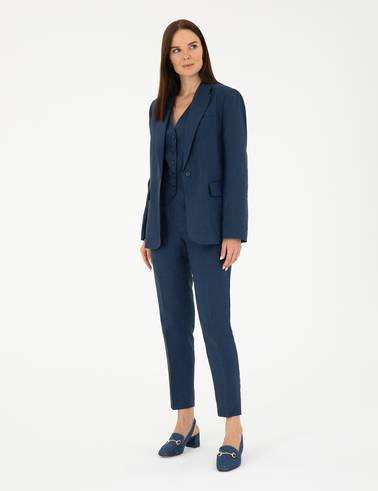 Lacivert Carrot Fit Keten Pantolon