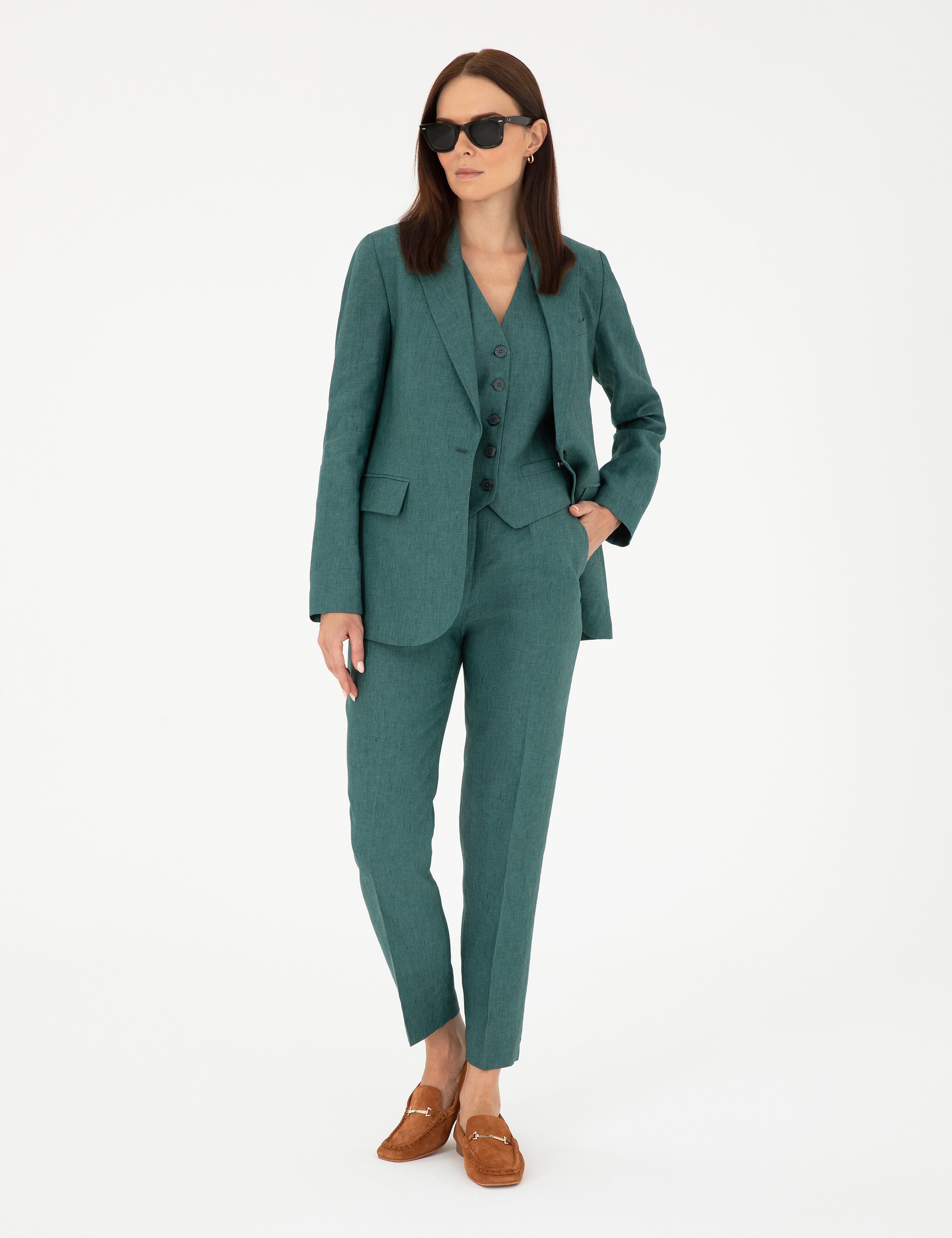 Yeşil Carrot Fit Keten Pantolon