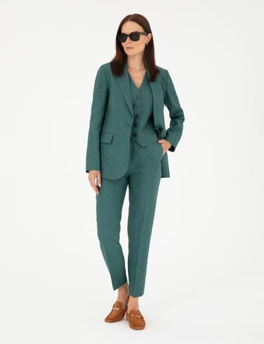 Yeşil Carrot Fit Keten Pantolon