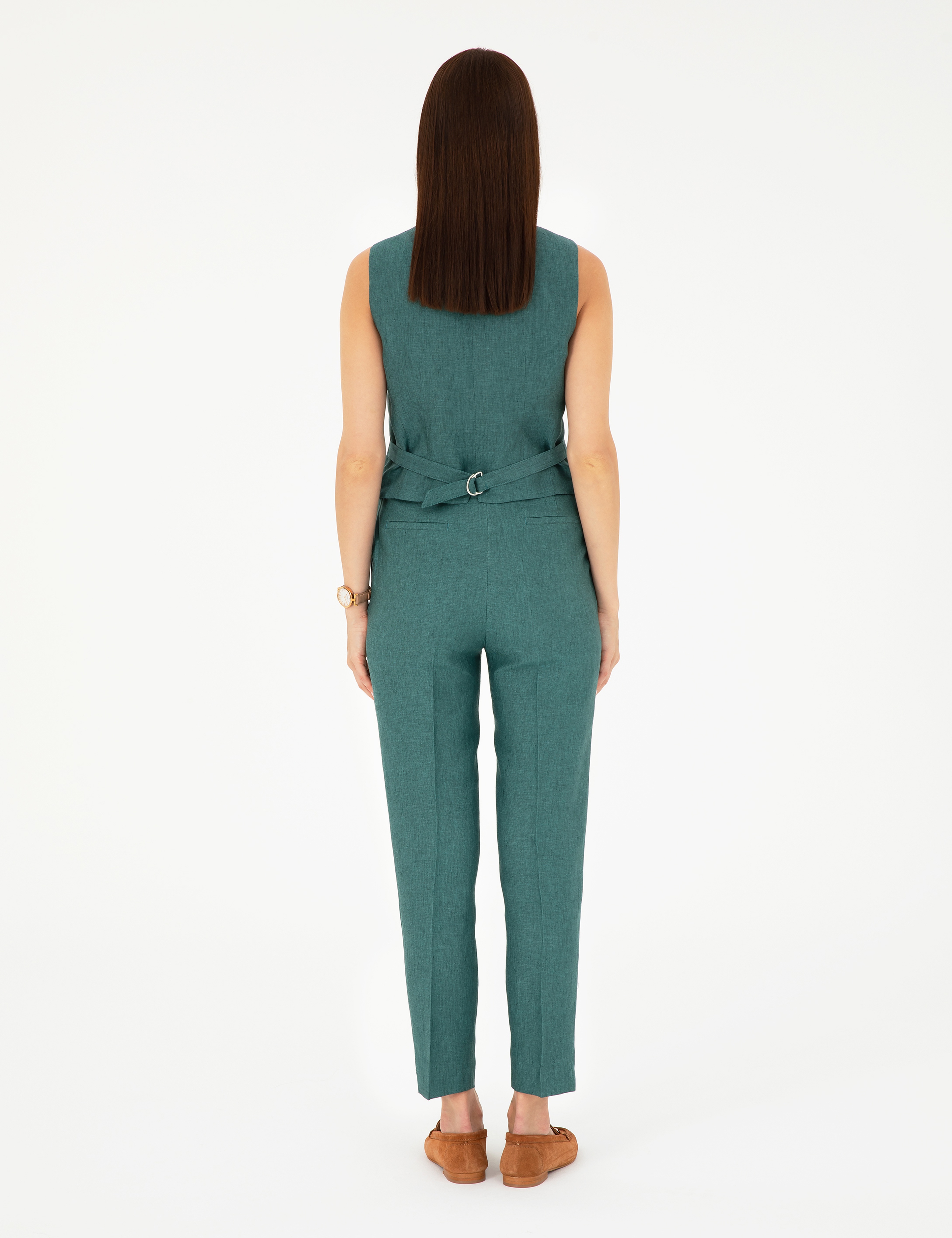 Yeşil Carrot Fit Keten Pantolon - Image 4