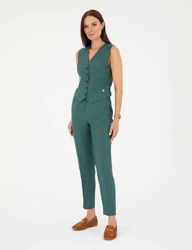 Yeşil Carrot Fit Keten Pantolon