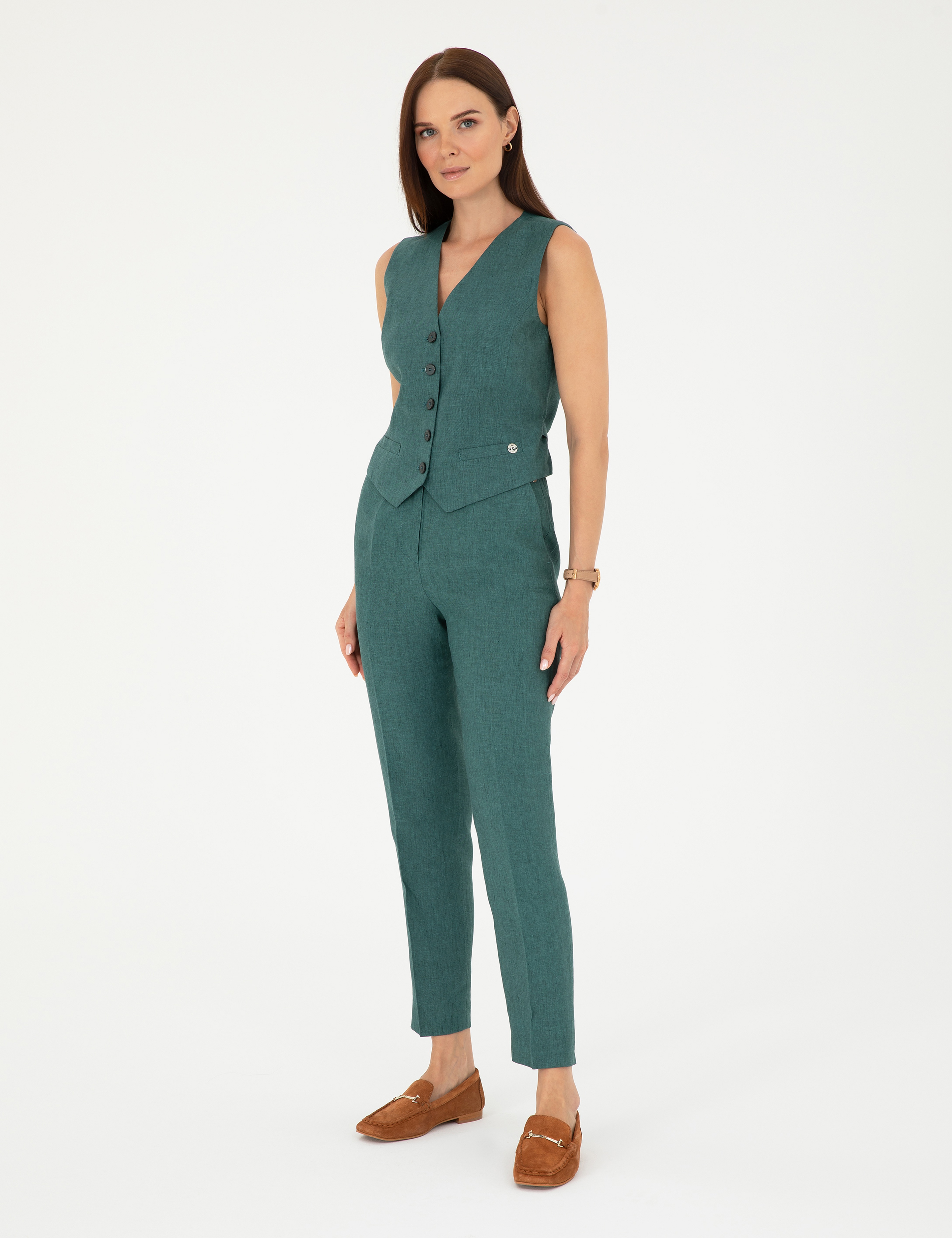 Yeşil Carrot Fit Keten Pantolon - Image 3