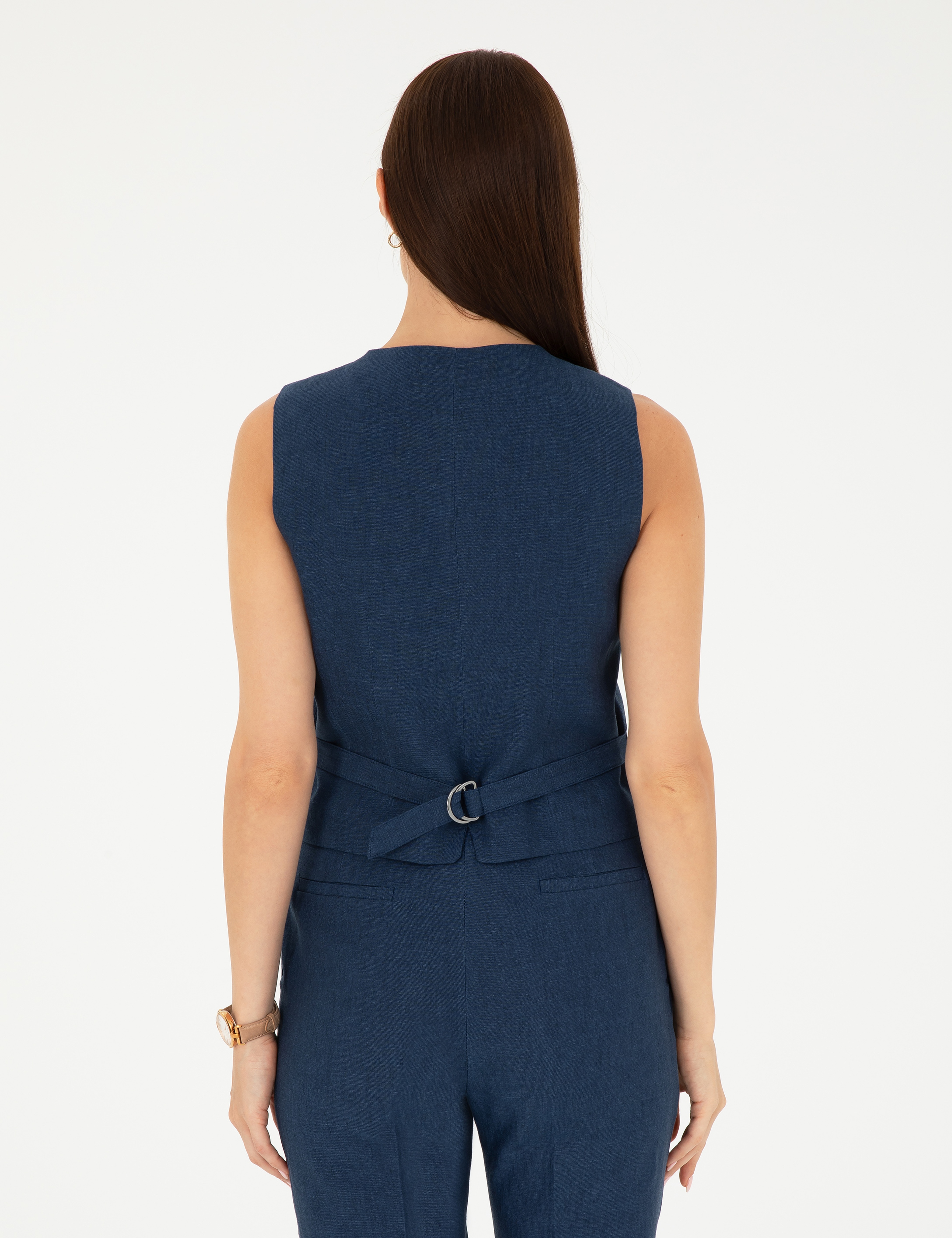Lacivert Keten Slim Fit Yelek - Image 5