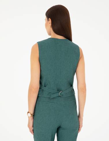 Yeşil Keten Slim Fit Yelek