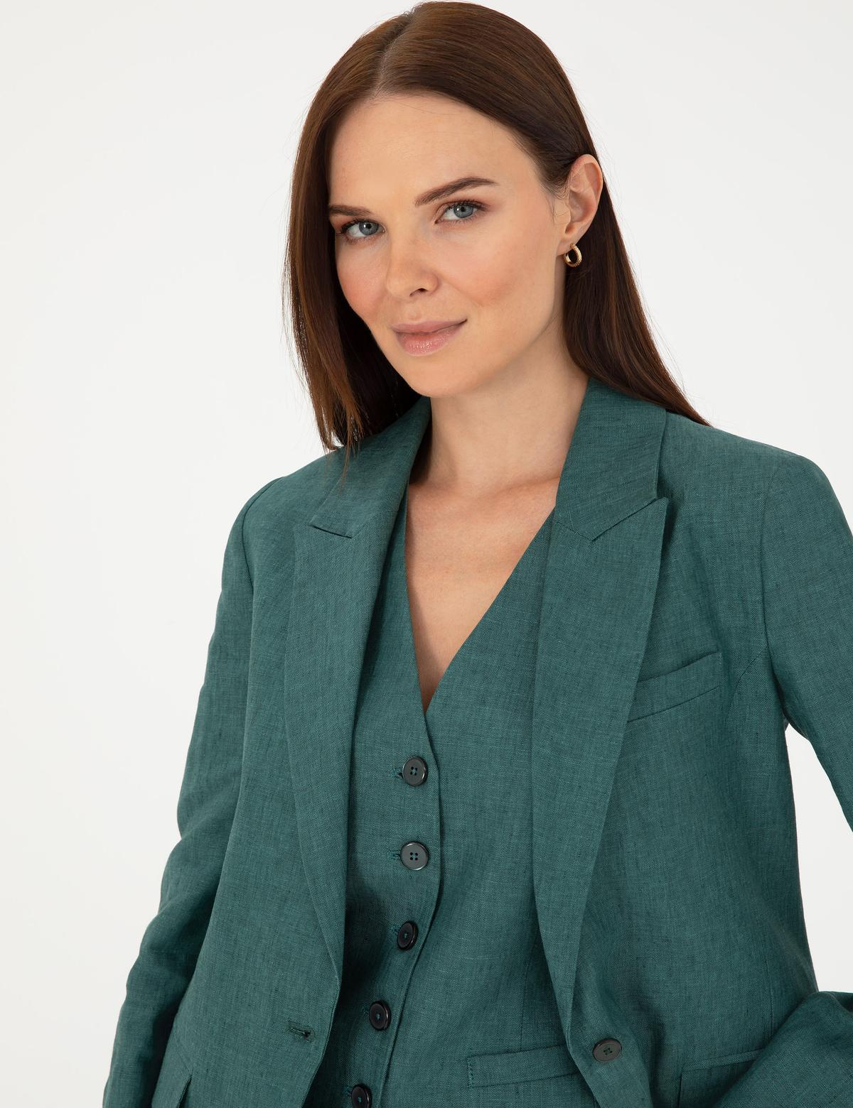 Yeşil Regular Fit Keten Ceket - 50282094032