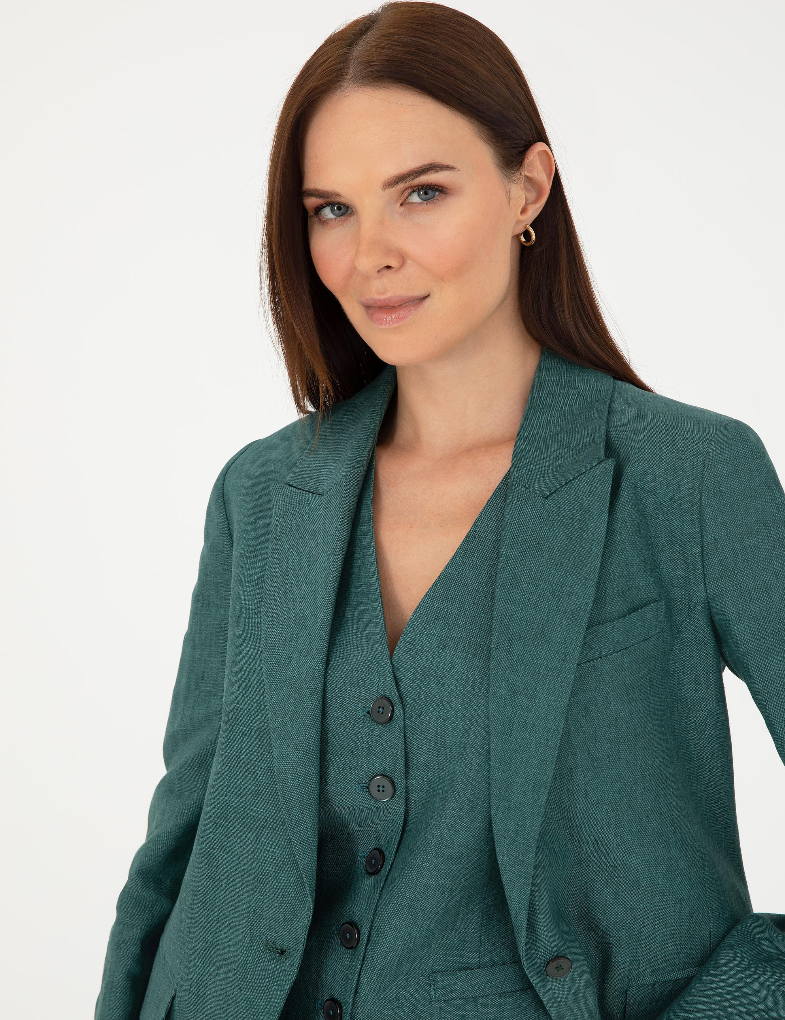 Yeşil Regular Fit Keten Ceket