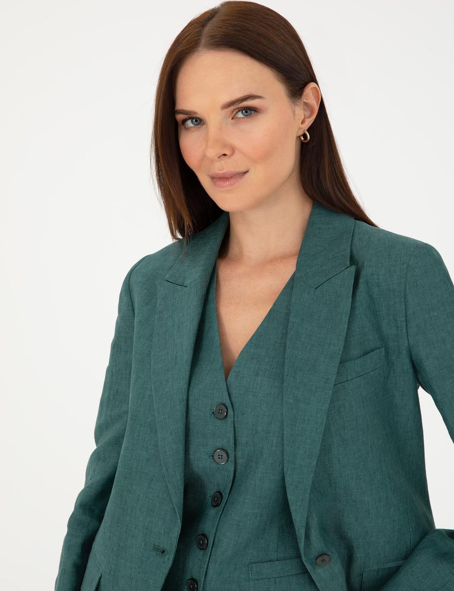 Yeşil Regular Fit Keten Ceket