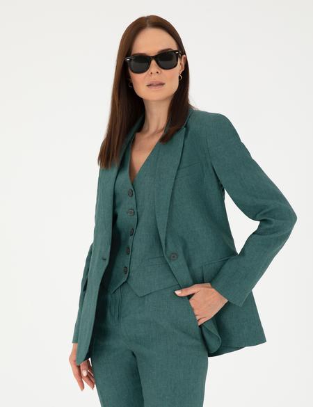 Yeşil Regular Fit Keten Ceket - 50282094032