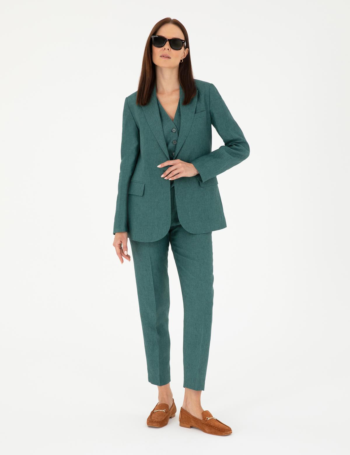 Yeşil Regular Fit Keten Ceket - 50282094032