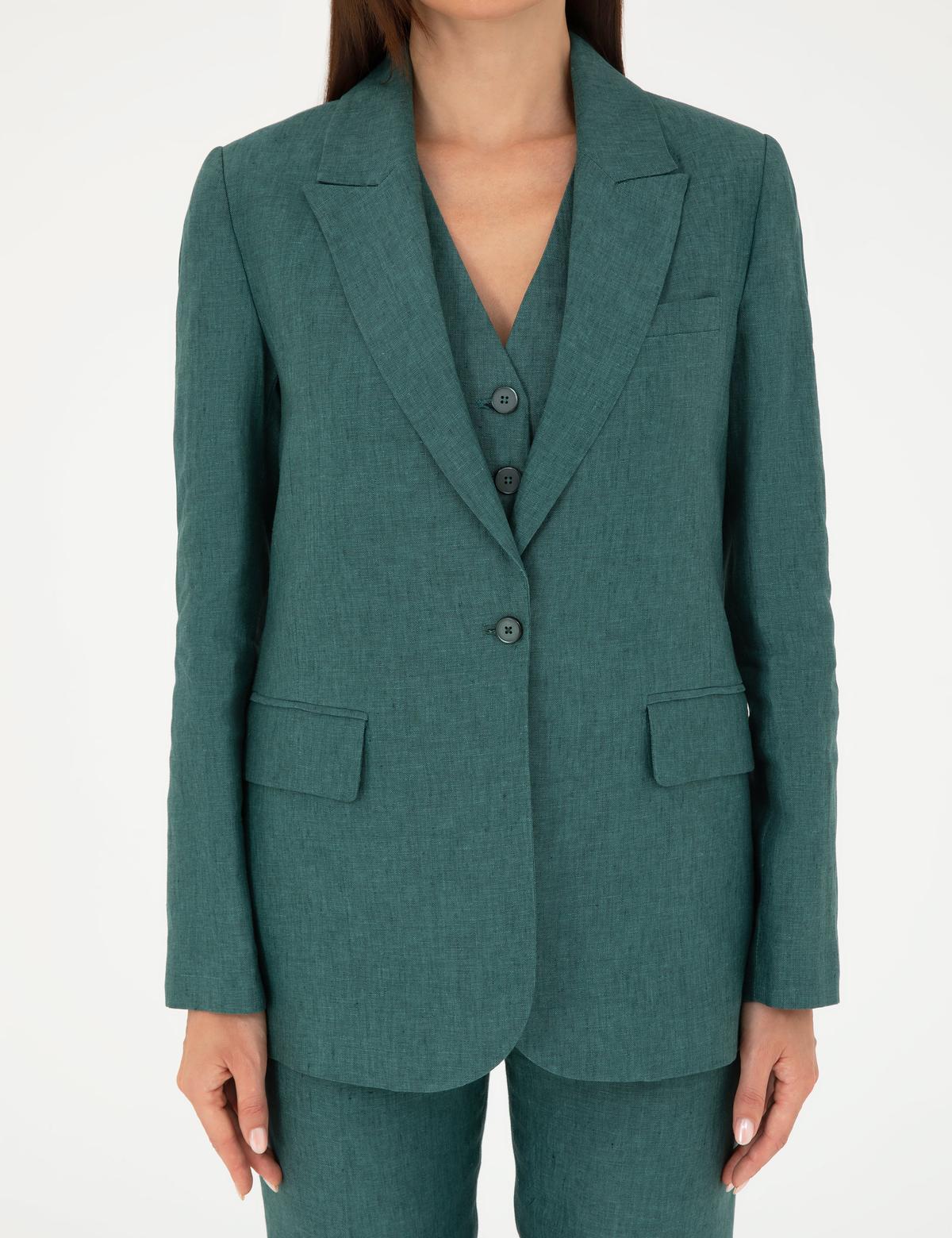 Yeşil Regular Fit Keten Ceket - 50282094032