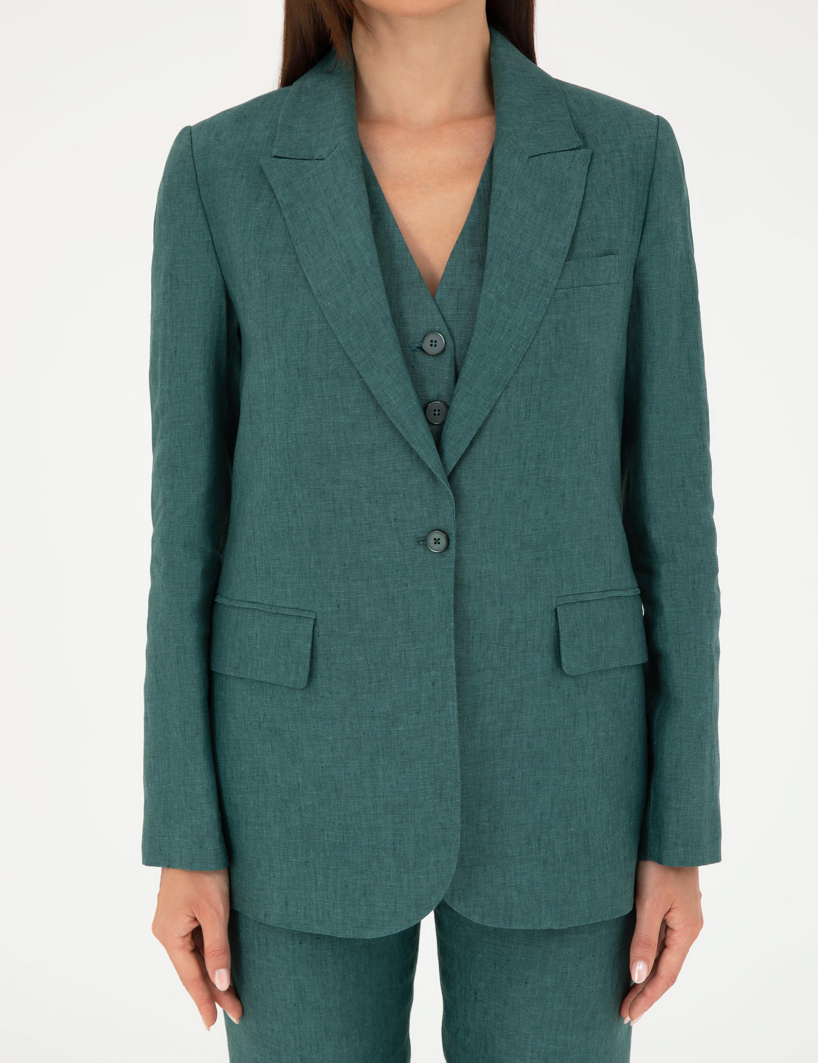 Yeşil Regular Fit Keten Ceket