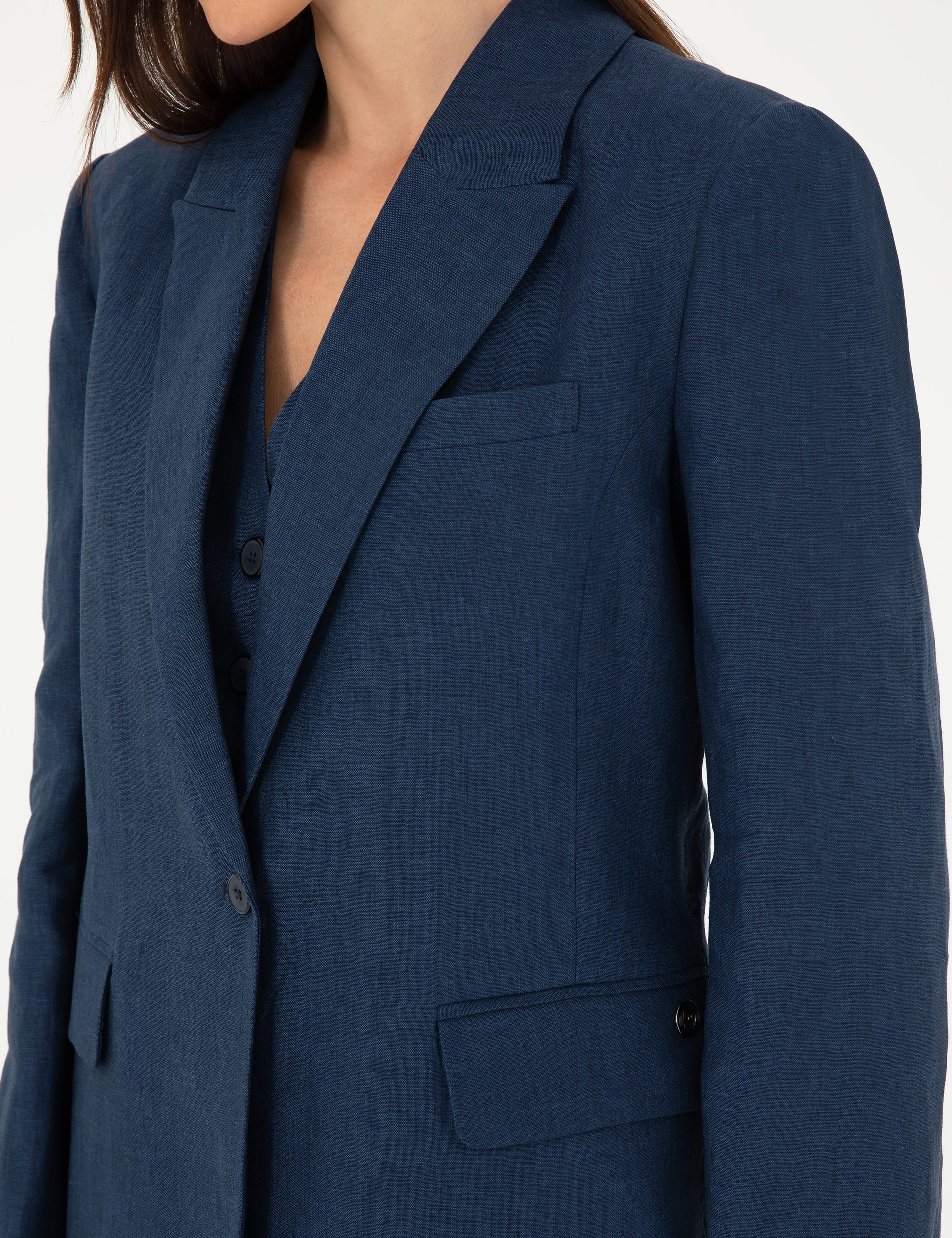 Lacivert Regular Fit Keten Ceket