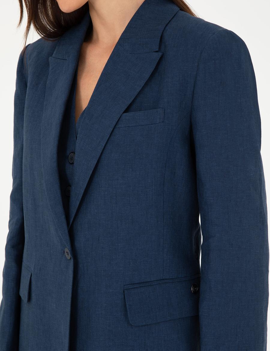 Lacivert Regular Fit Keten Ceket