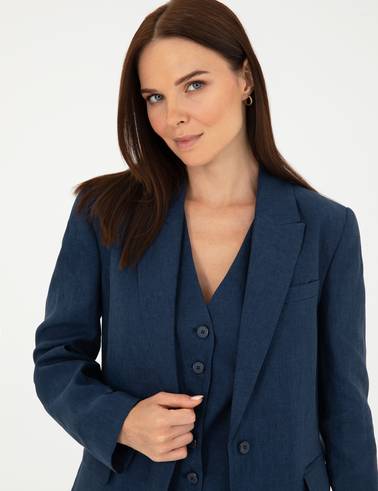 Lacivert Regular Fit Keten Ceket