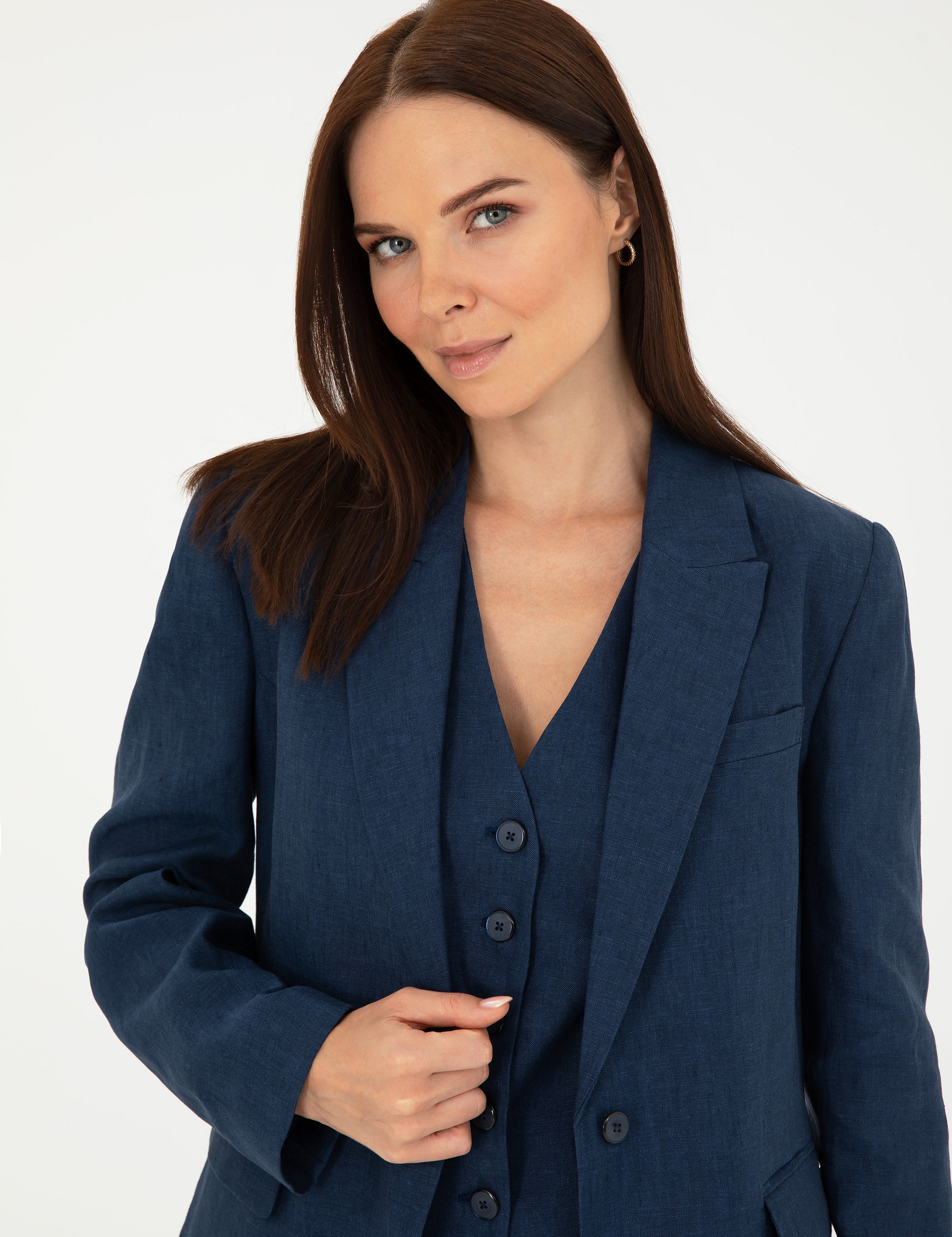 Lacivert Regular Fit Keten Ceket - Image 2