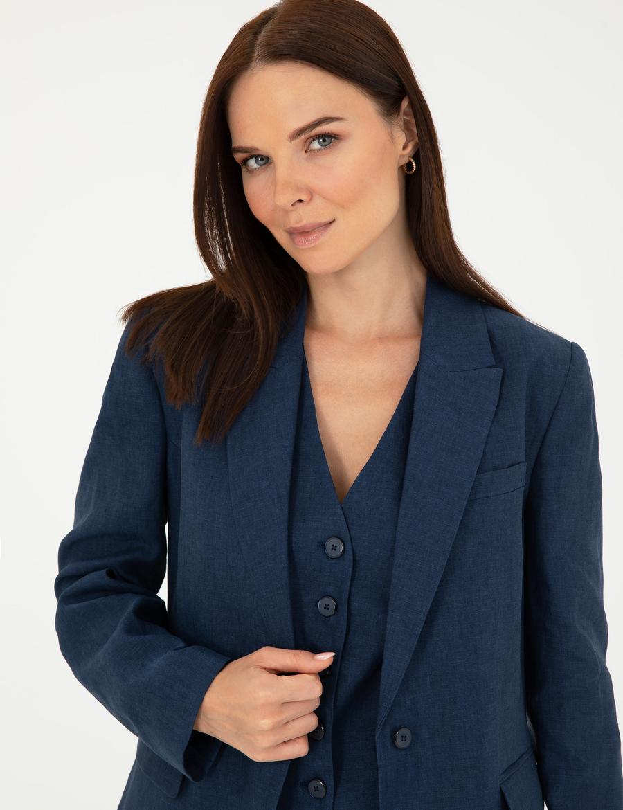 Lacivert Regular Fit Keten Ceket