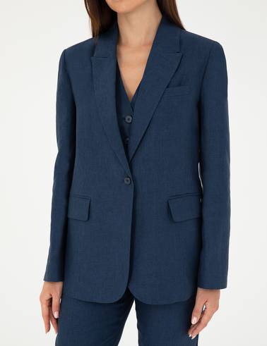 Lacivert Regular Fit Keten Ceket