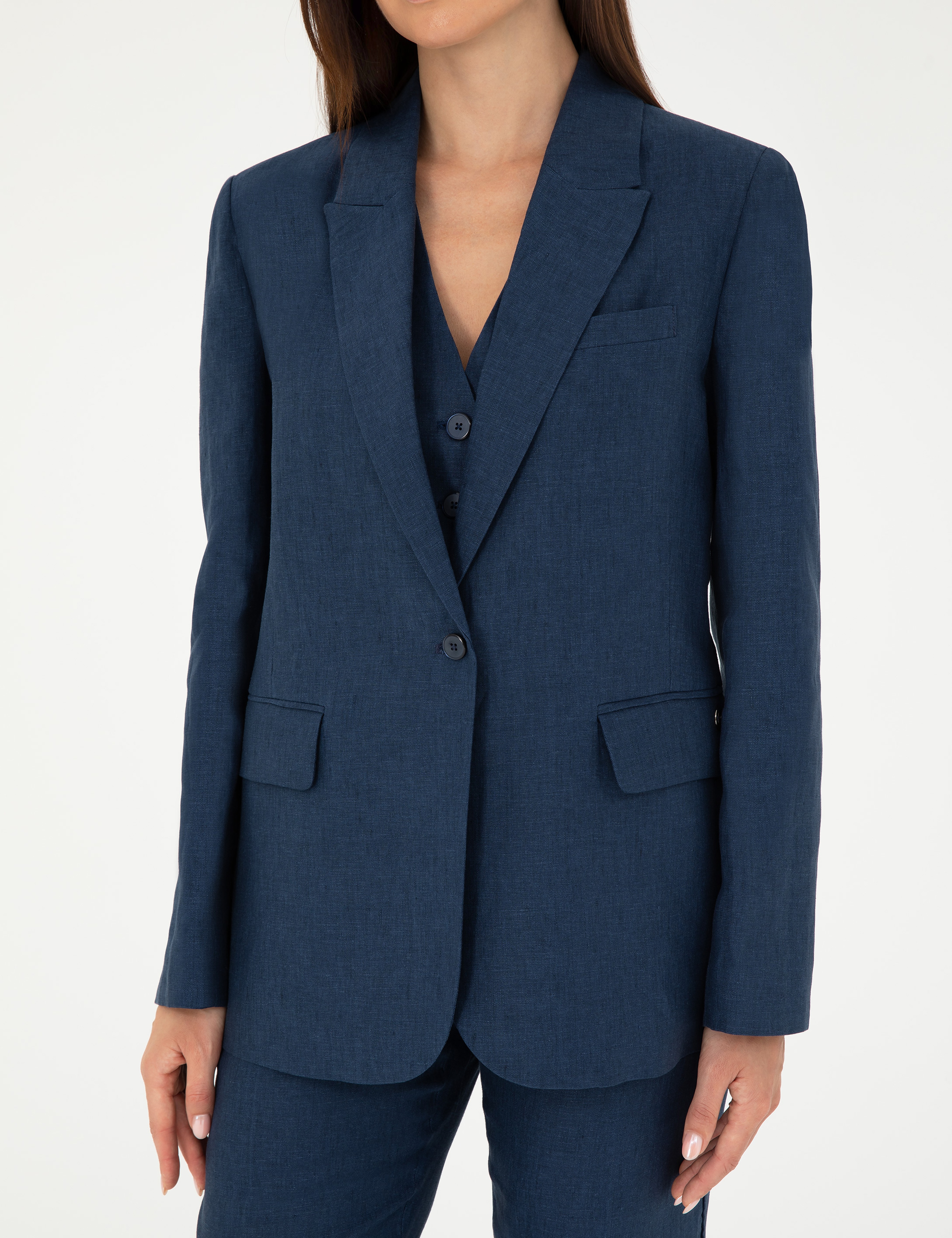 Lacivert Regular Fit Keten Ceket - Image 6