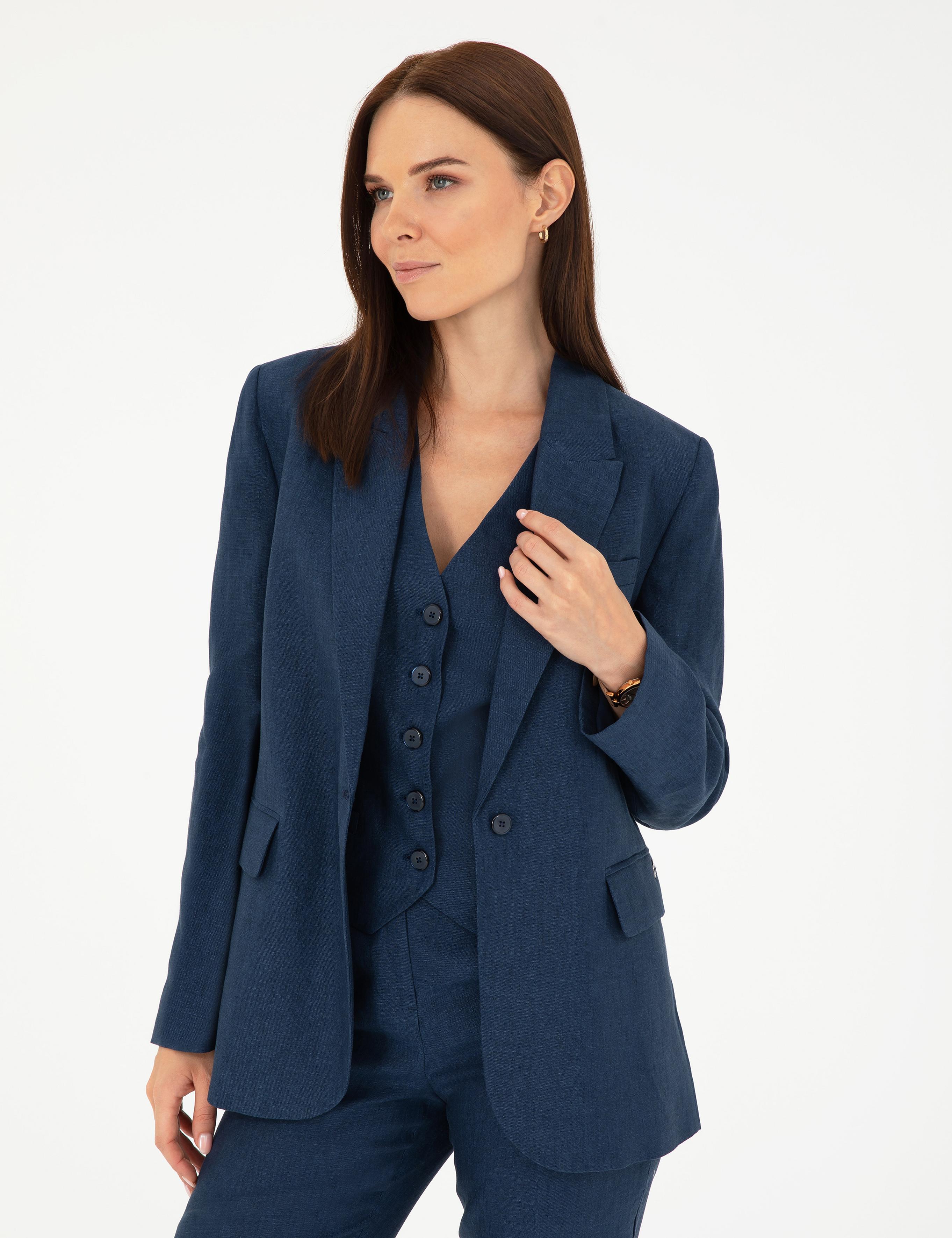 Lacivert Regular Fit Keten Ceket