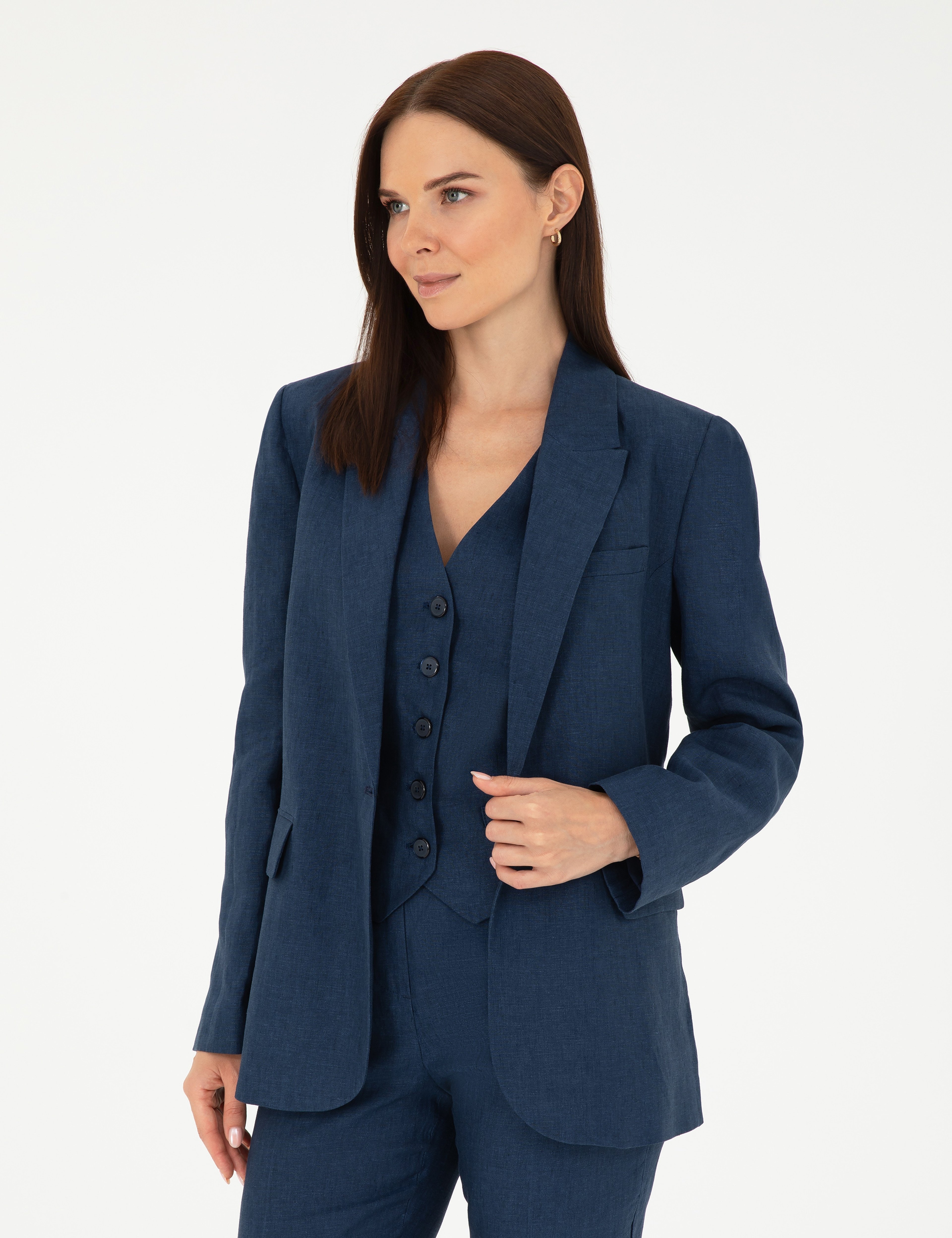 Lacivert Regular Fit Keten Ceket - Image 1