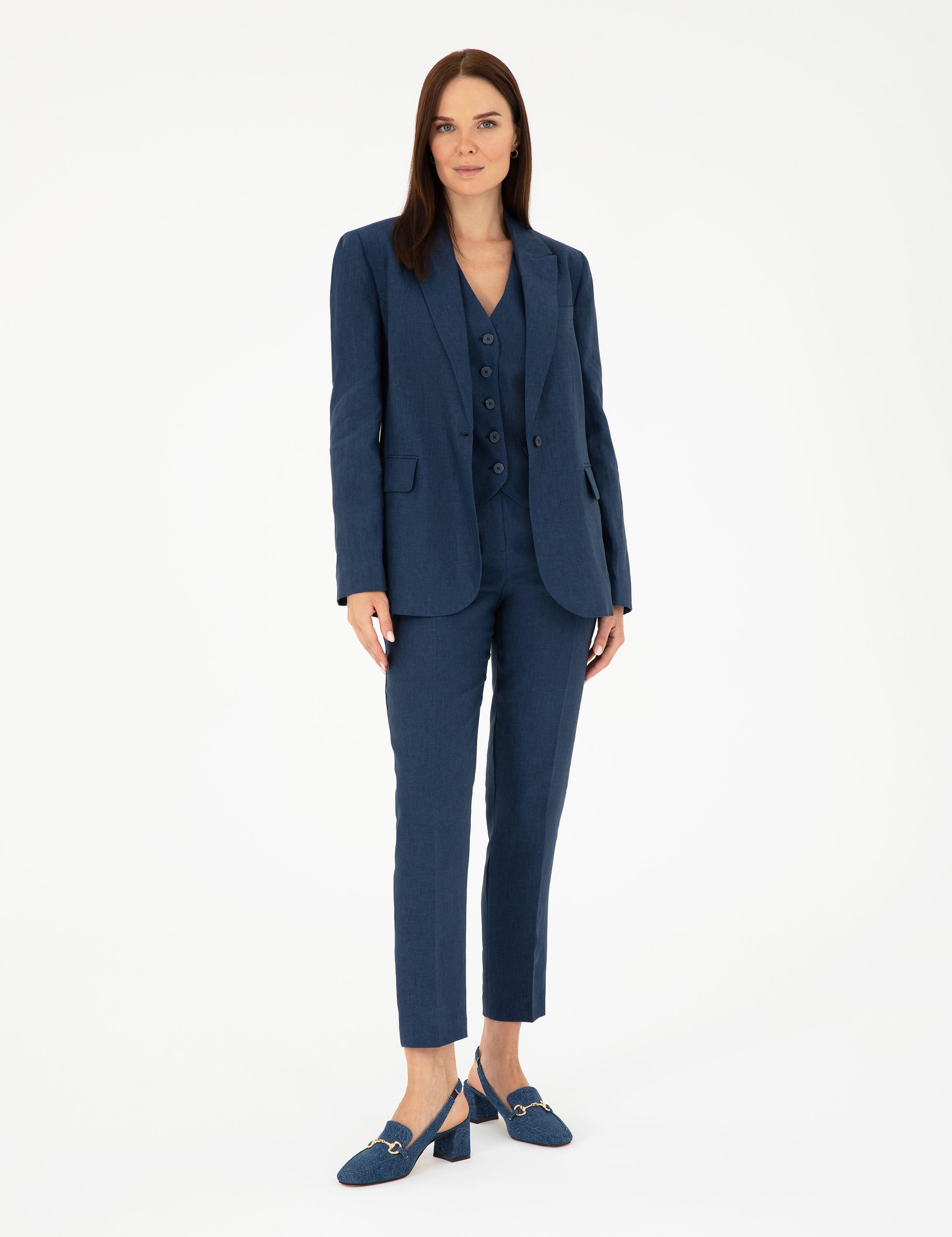 Lacivert Regular Fit Keten Ceket