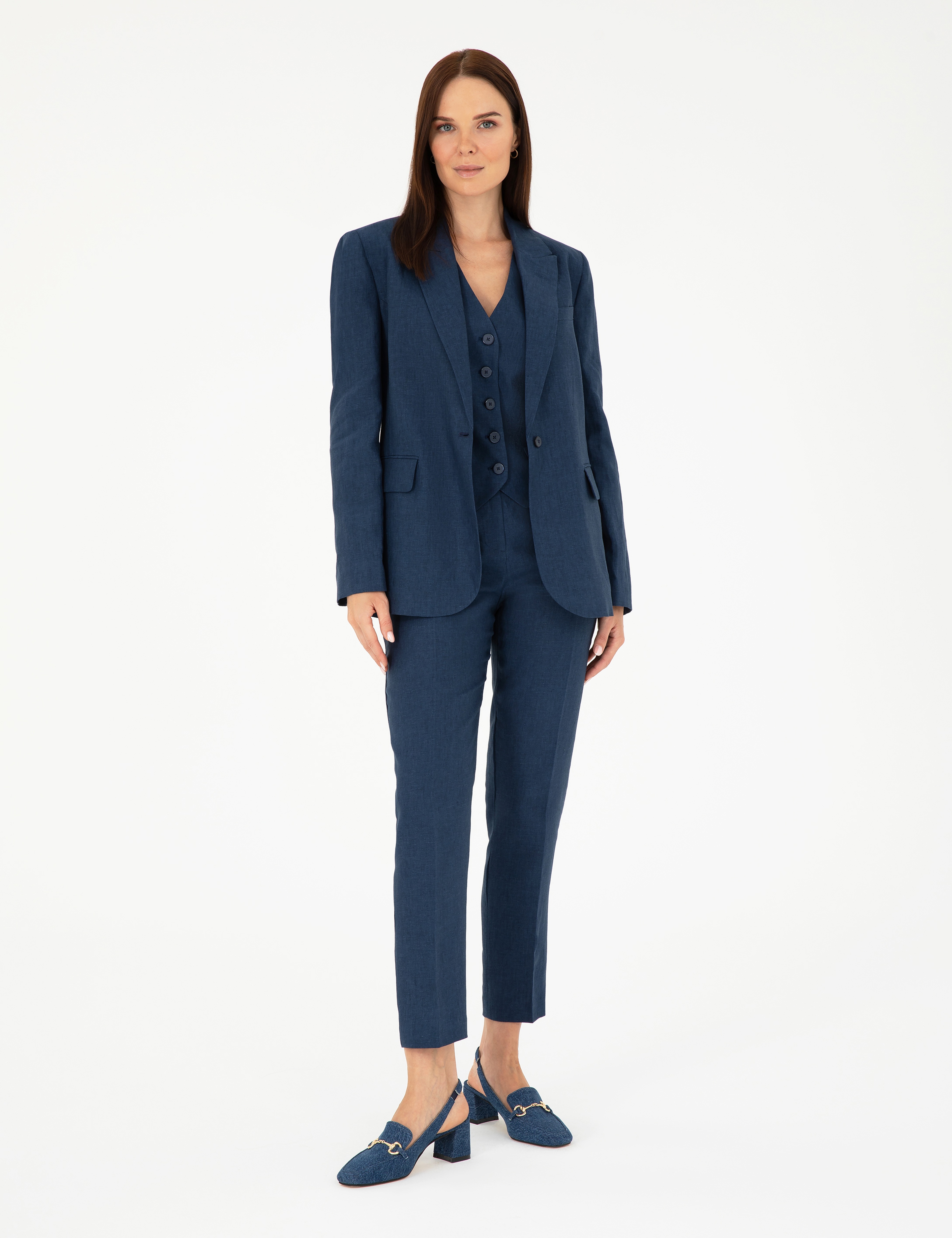 Lacivert Regular Fit Keten Ceket - Image 4