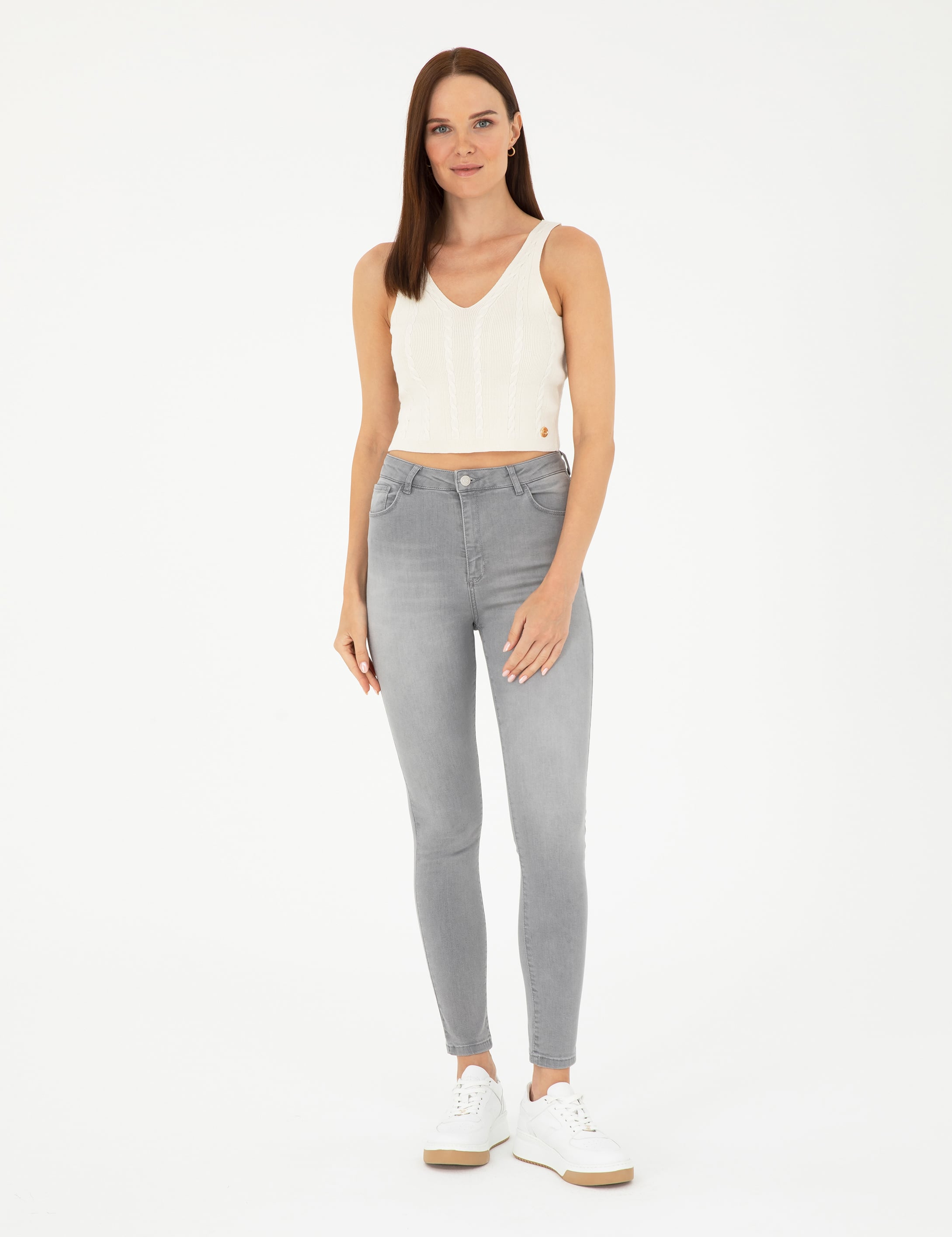 Açık Gri Skinny Fit Jean Pantolon - Image 3
