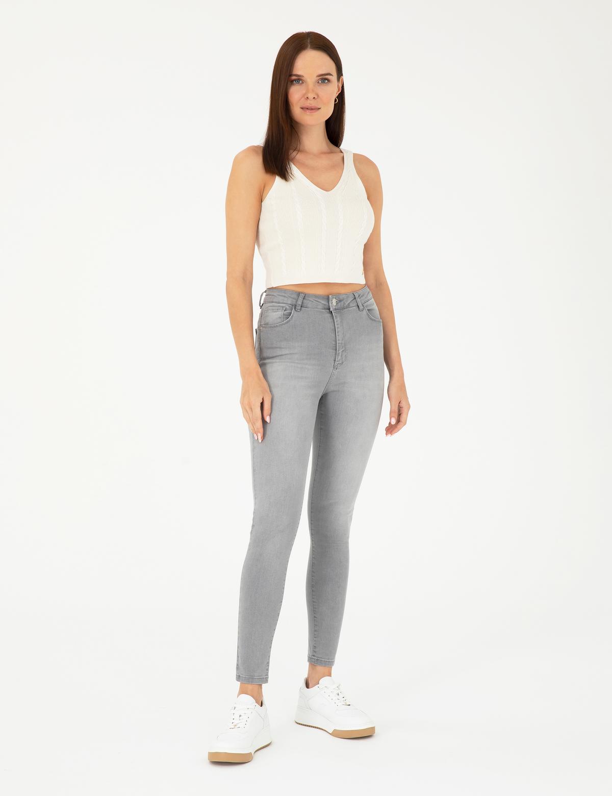 Açık Gri Skinny Fit Jean Pantolon