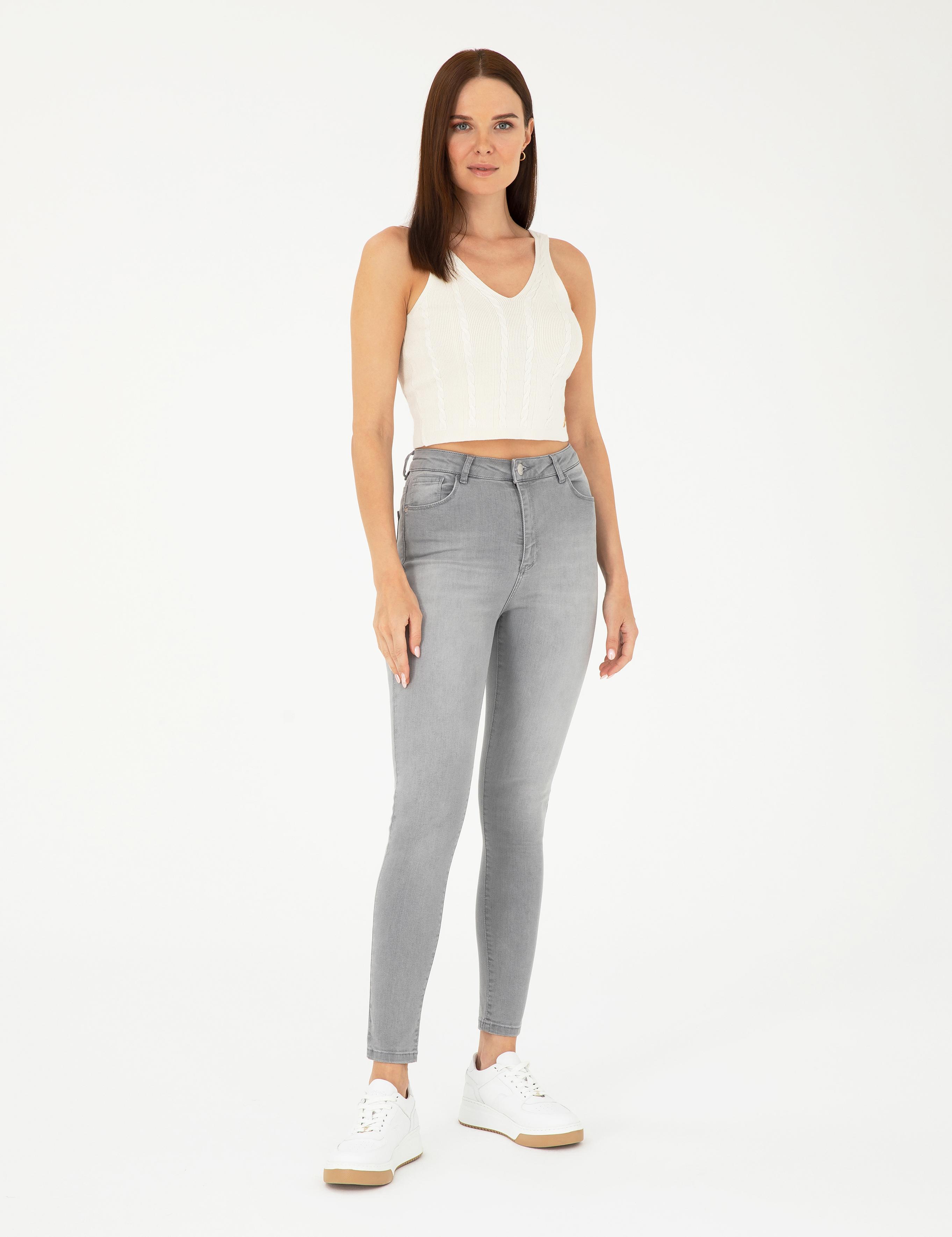 Açık Gri Skinny Fit Jean Pantolon