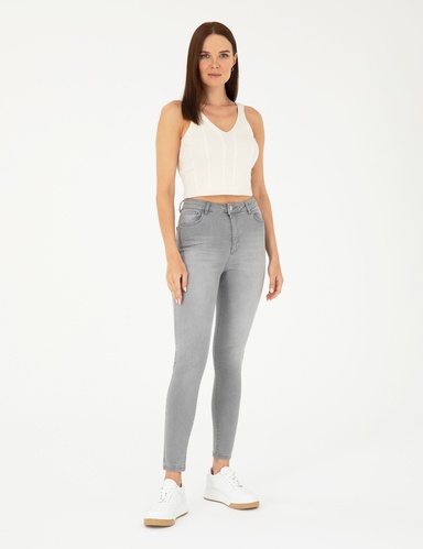 Açık Gri Skinny Fit Jean Pantolon