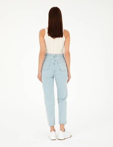 Açık Mavi Mom High Waist Fit Jean Pantolon