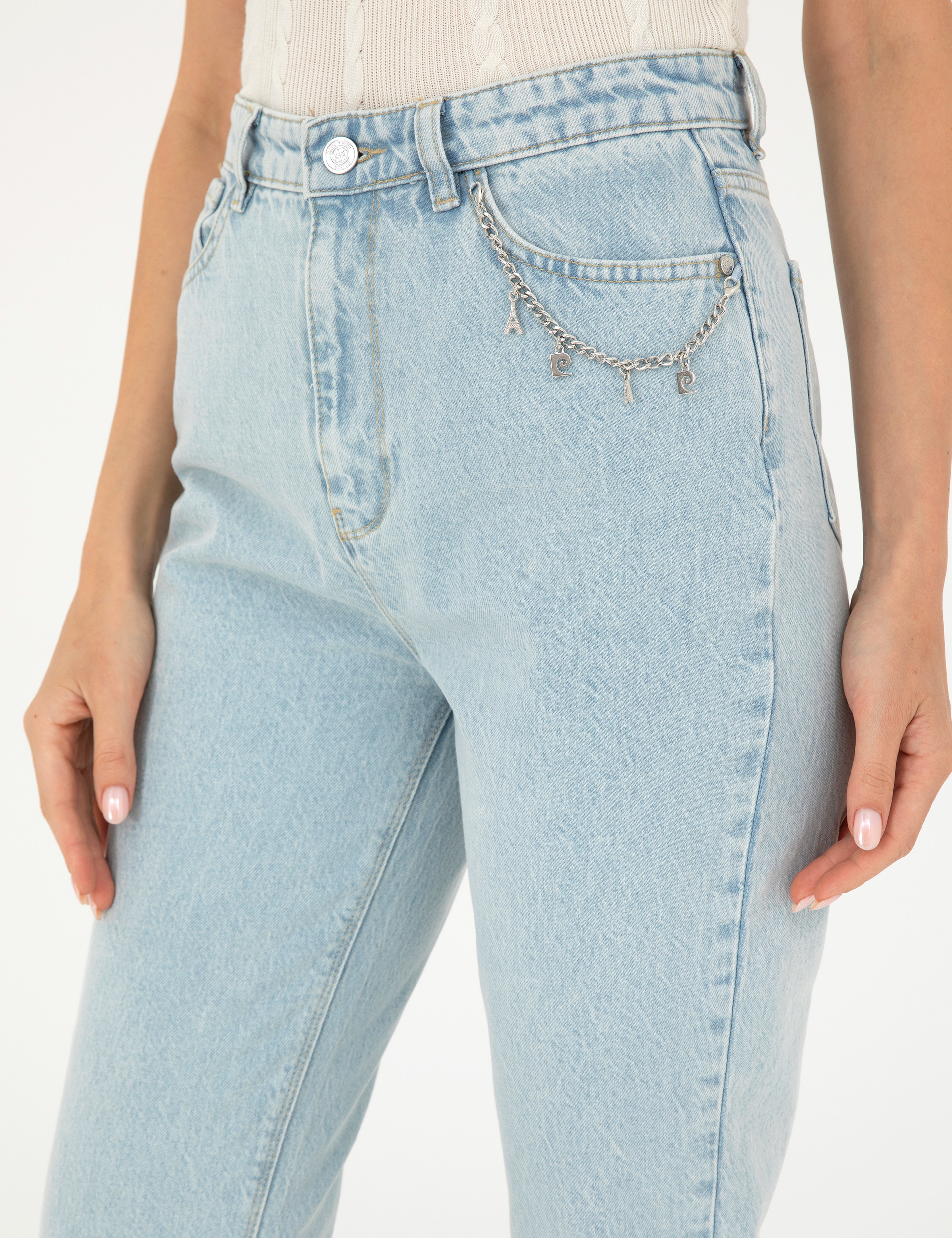 Açık Mavi Mom High Waist Fit Jean Pantolon - Image 5