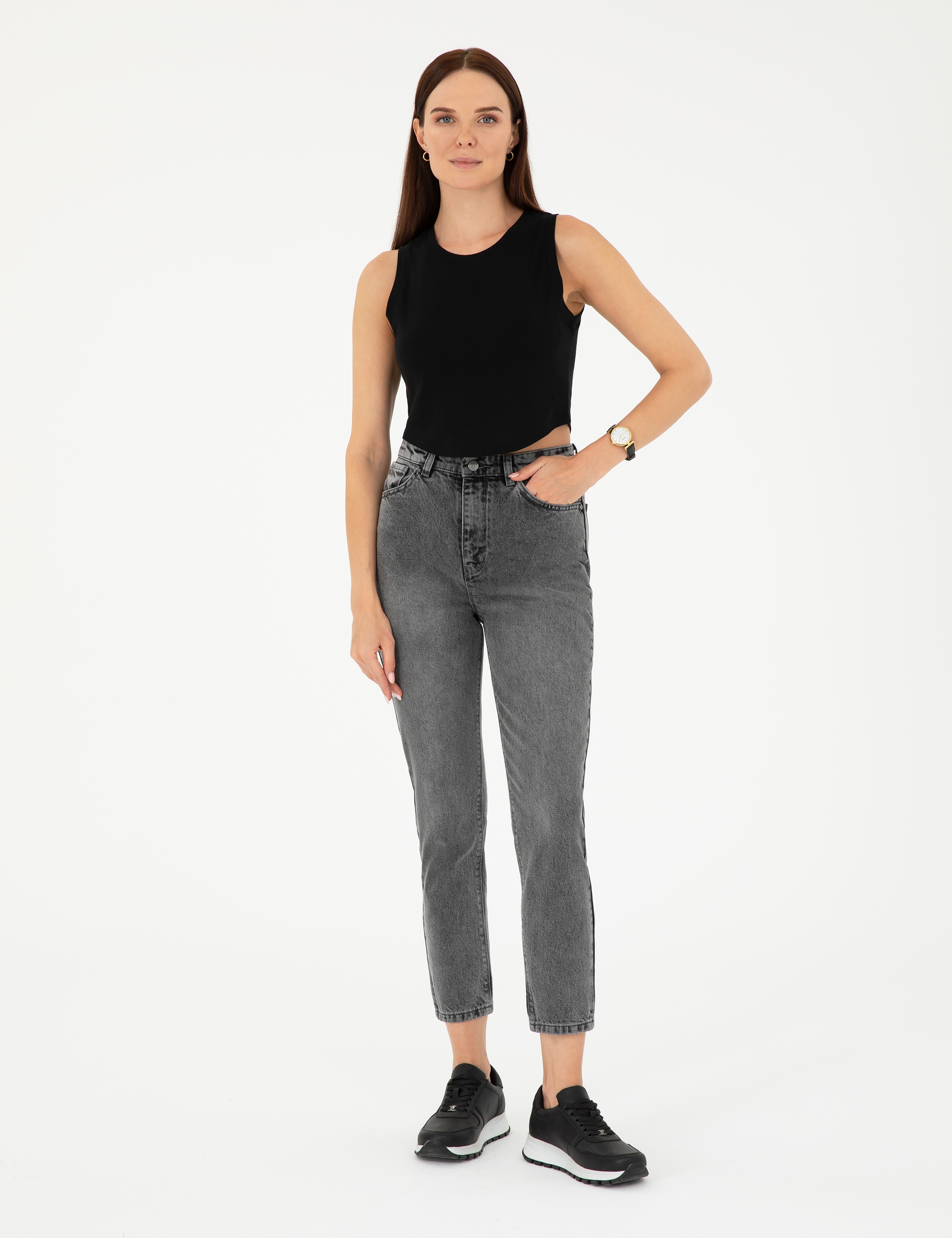 Antrasit Mom High Waist Fit Jean Pantolon - Image 3