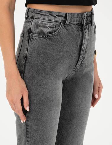 Antrasit Mom High Waist Fit Jean Pantolon