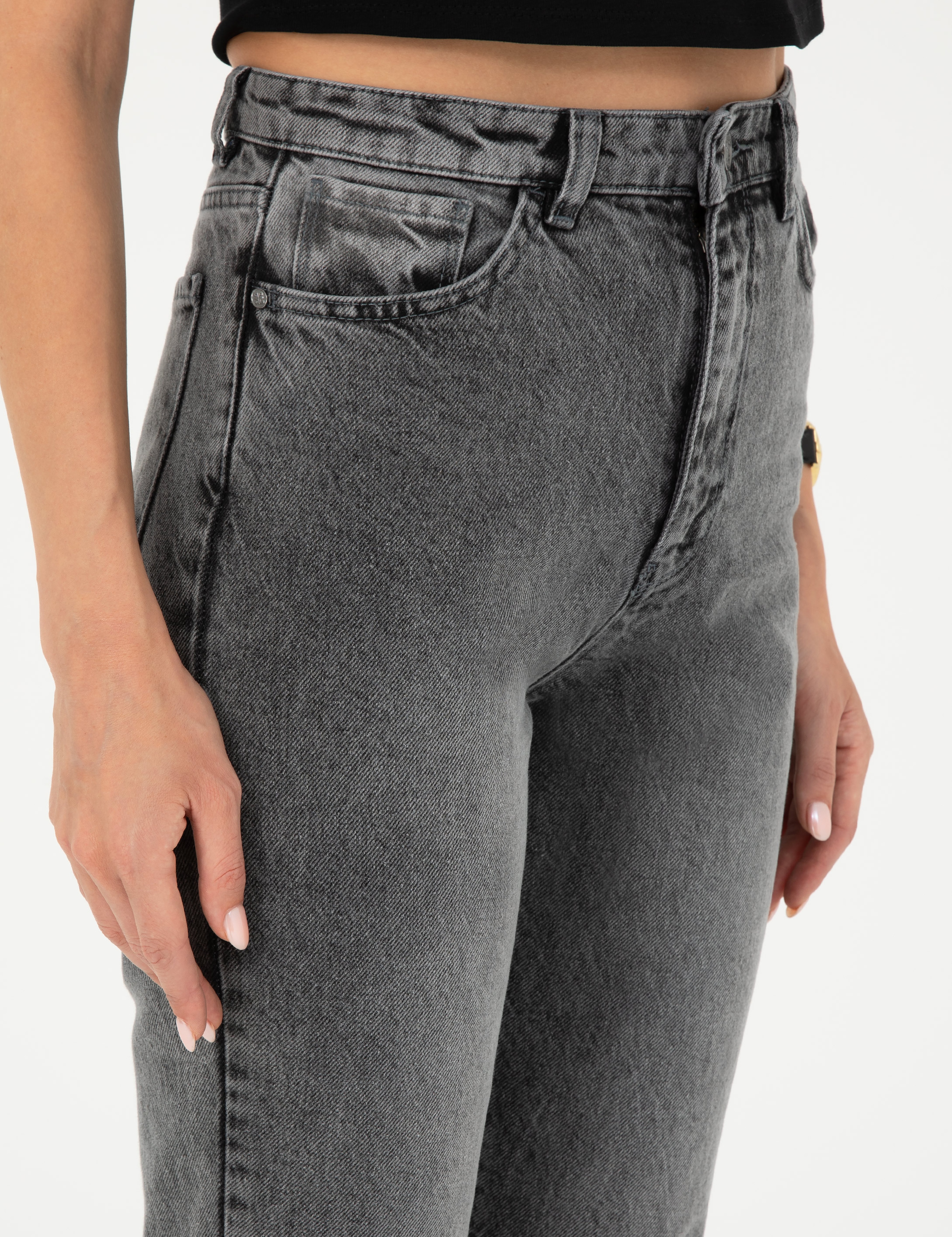 Antrasit Mom High Waist Fit Jean Pantolon - Image 5
