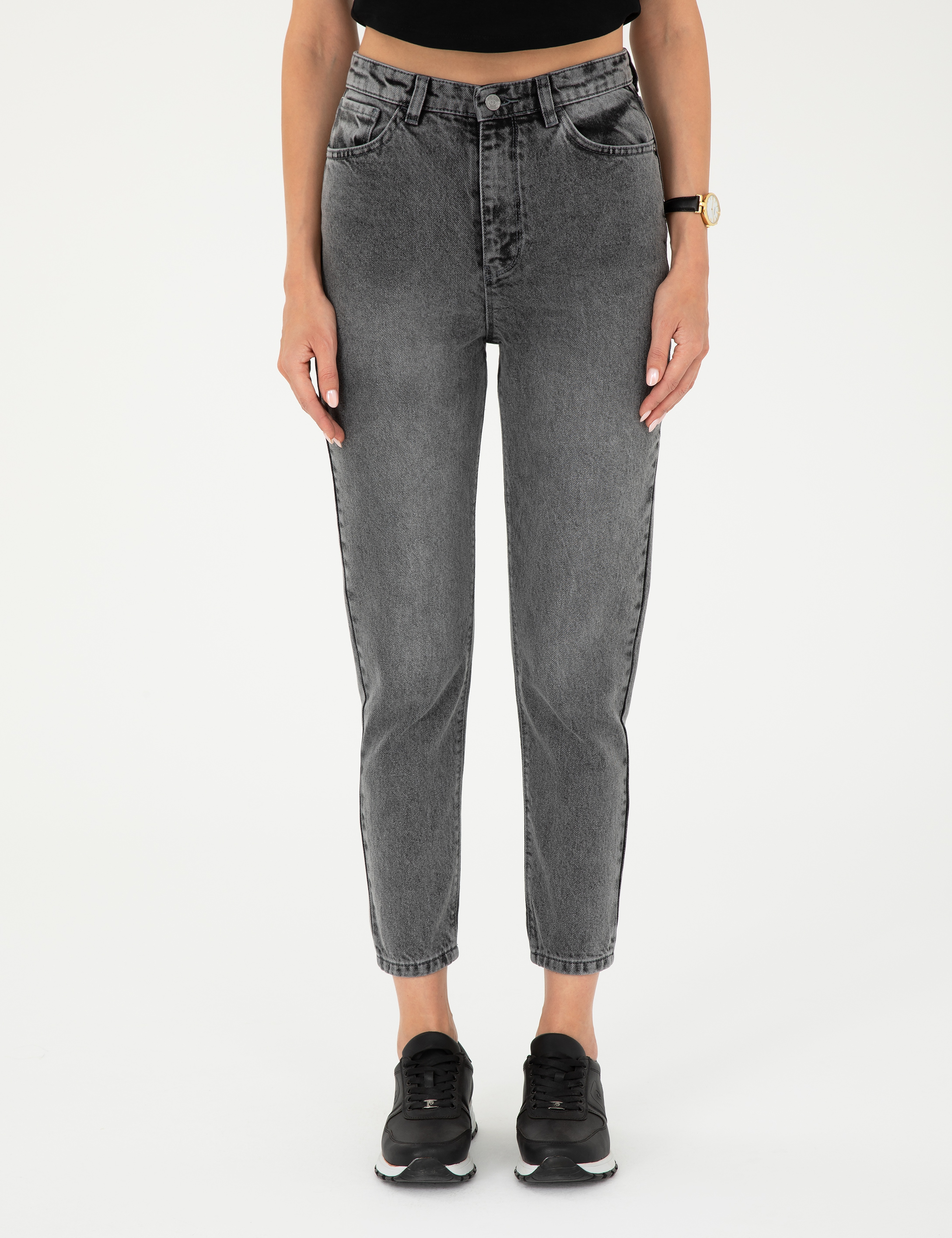 Antrasit Mom High Waist Fit Jean Pantolon - Image 2