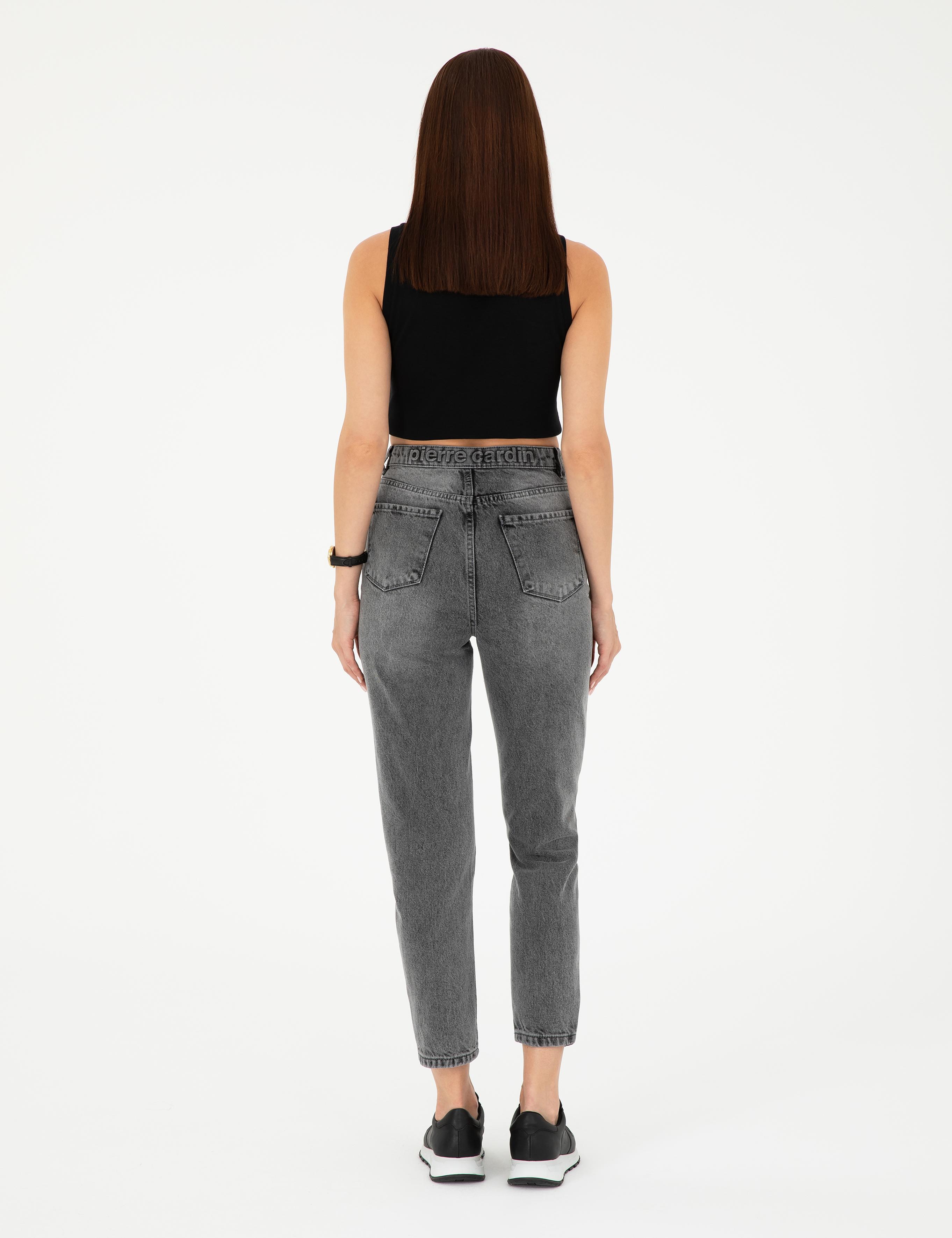 Antrasit Mom High Waist Fit Jean Pantolon