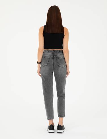 Antrasit Mom High Waist Fit Jean Pantolon