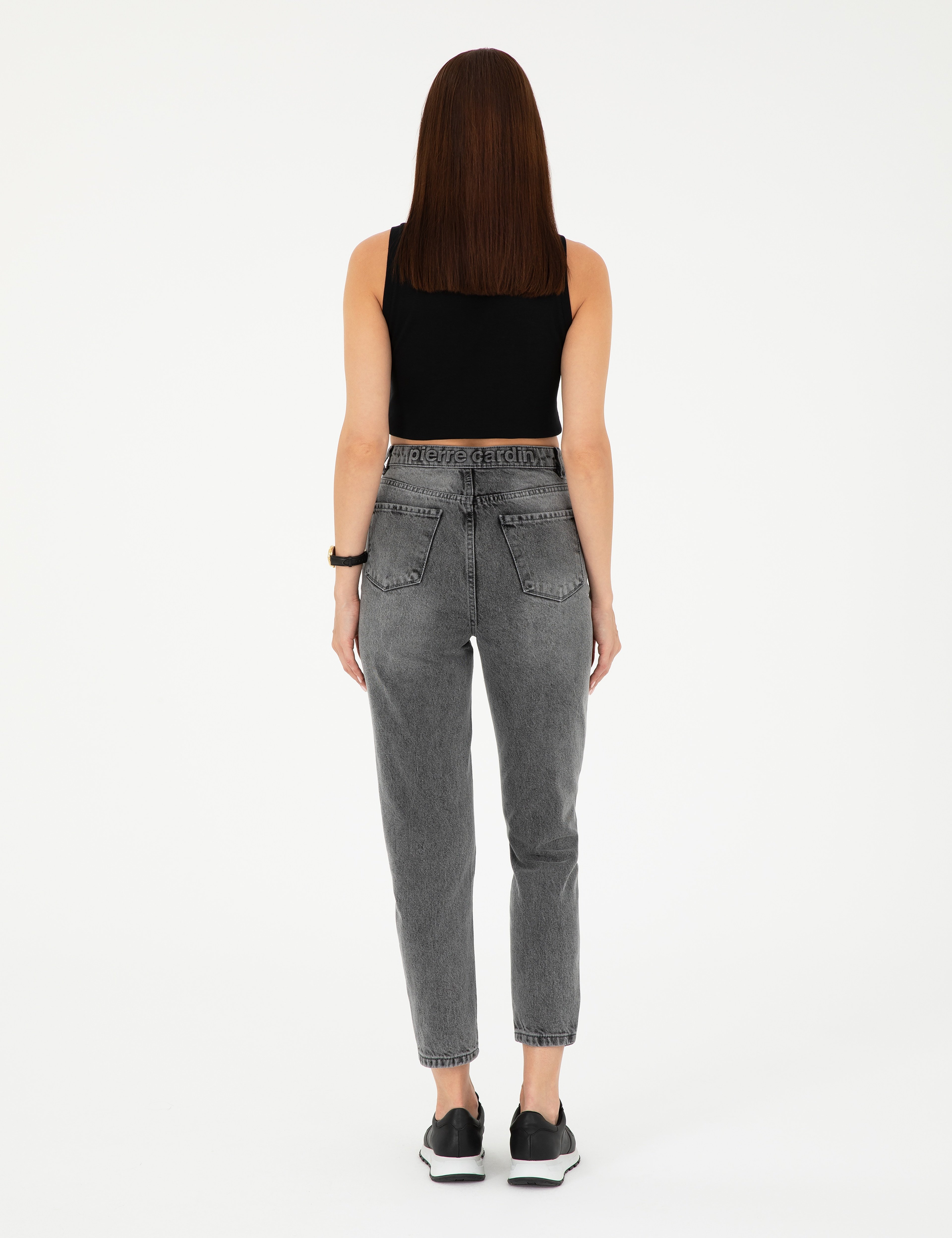 Antrasit Mom High Waist Fit Jean Pantolon