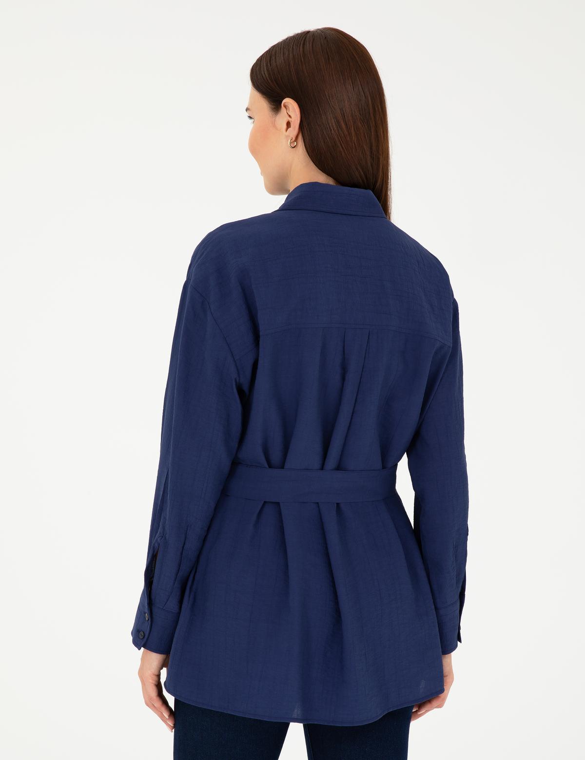 Lacivert Oversize Uzun Kollu Gömlek - 50284899007