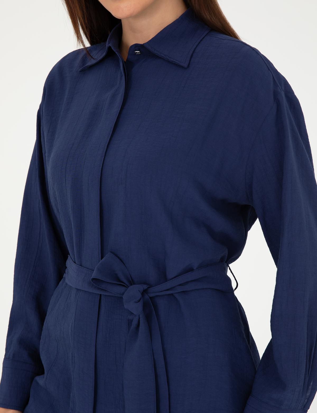 Lacivert Oversize Uzun Kollu Gömlek - 50284899007