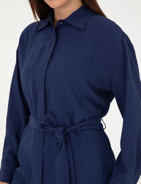 Lacivert Oversize Uzun Kollu Gömlek - 50284899007