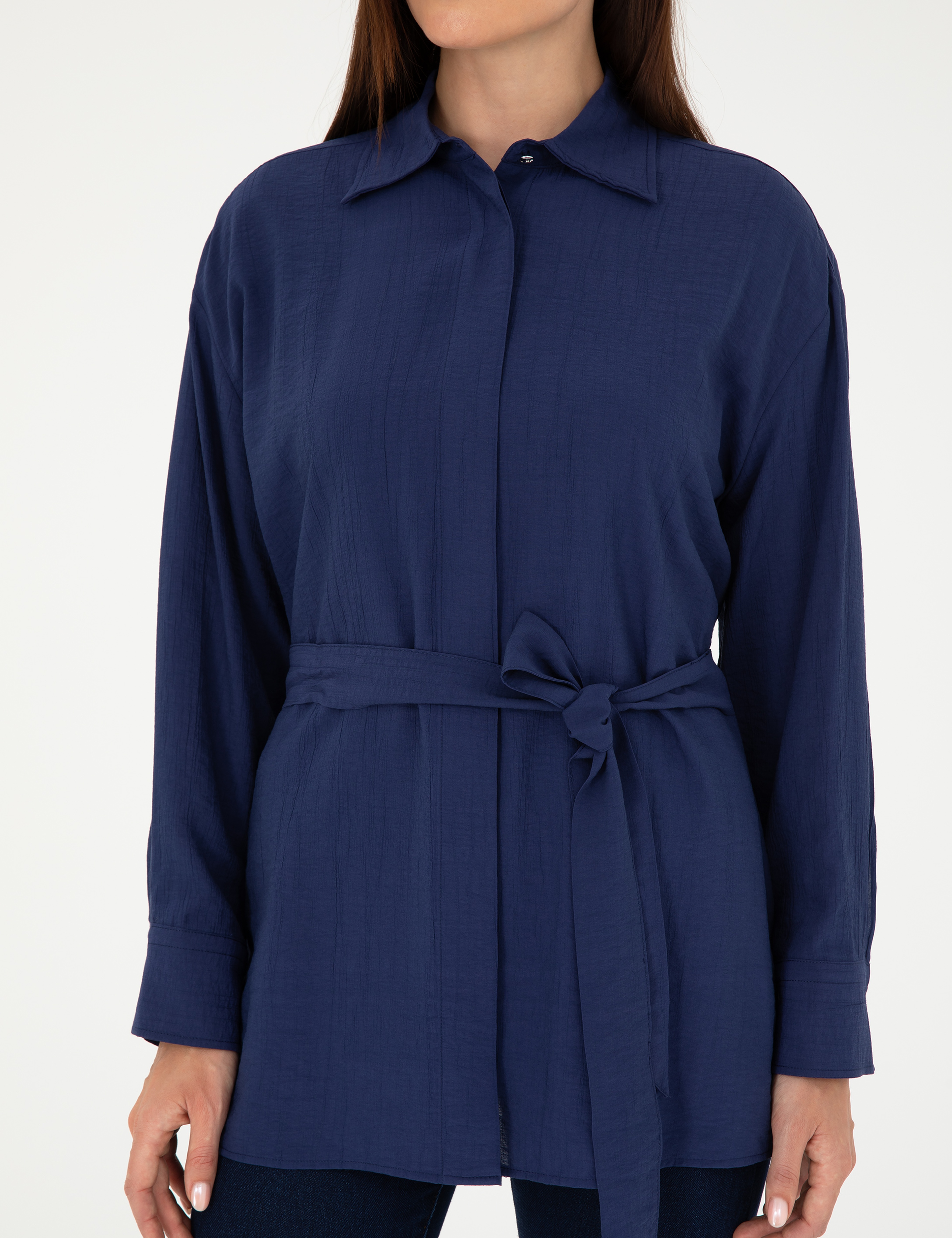 Lacivert Oversize Uzun Kollu Gömlek - Image 6
