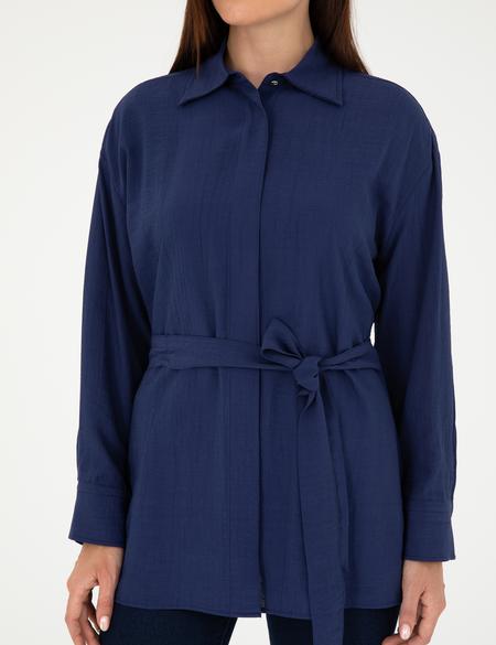 Lacivert Oversize Uzun Kollu Gömlek - 50284899007