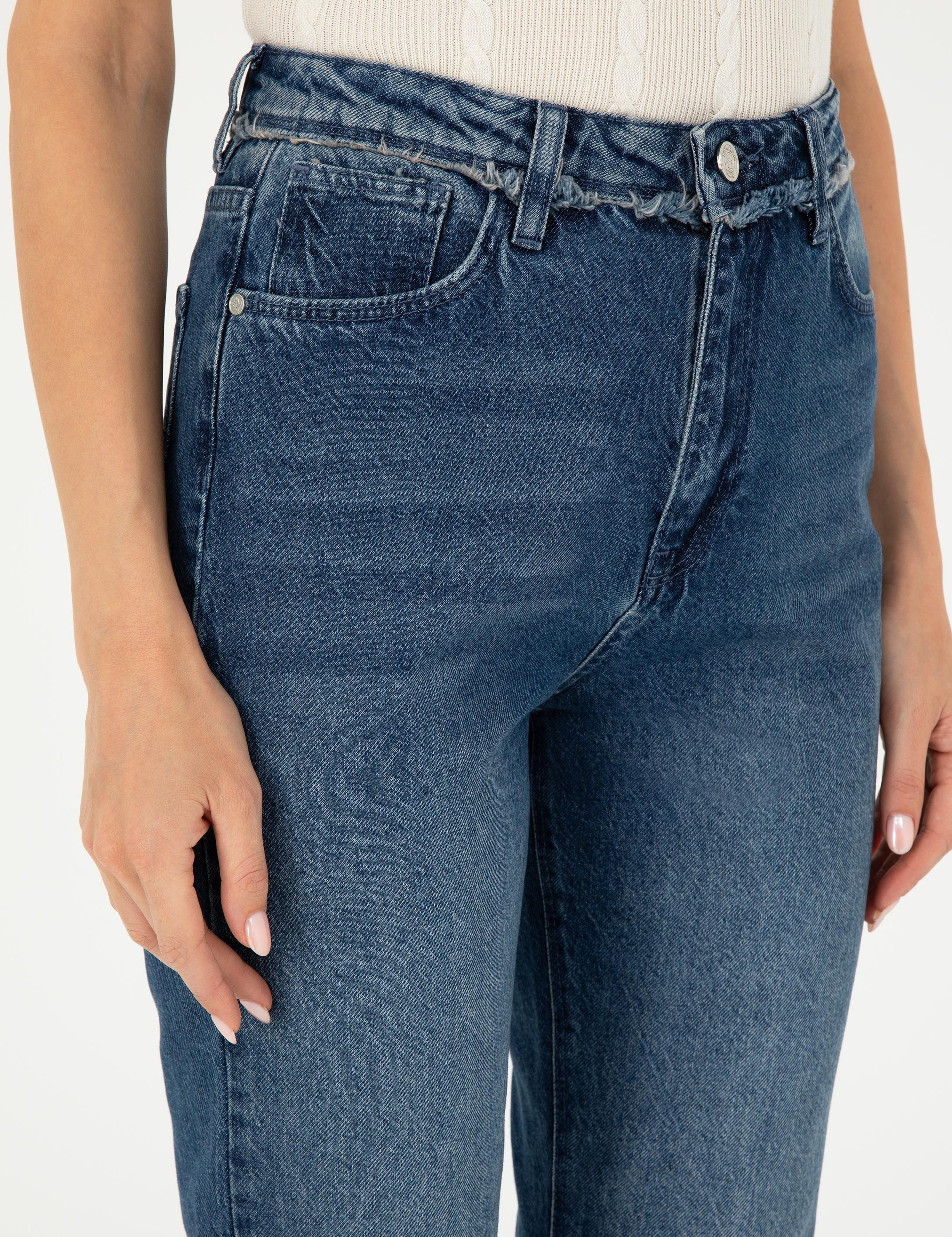Açık Mavi Mom High Waist Fit Jean Pantolon