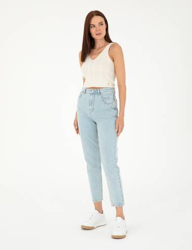 Açık Mavi Mom High Waist Fit Jean Pantolon