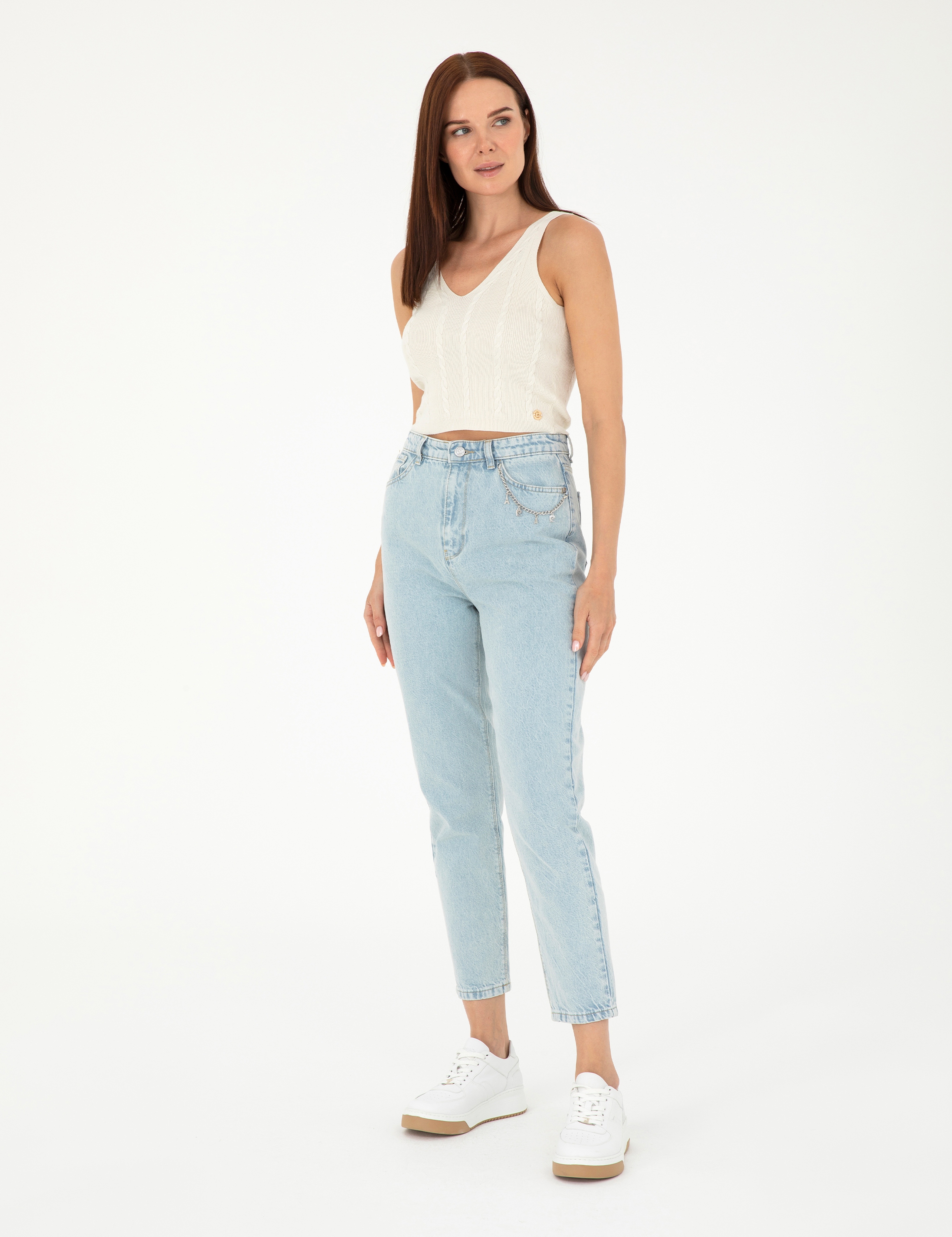 Açık Mavi Mom High Waist Fit Jean Pantolon - Image 3