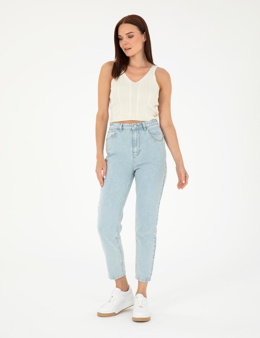 Açık Mavi Mom High Waist Fit Jean Pantolon
