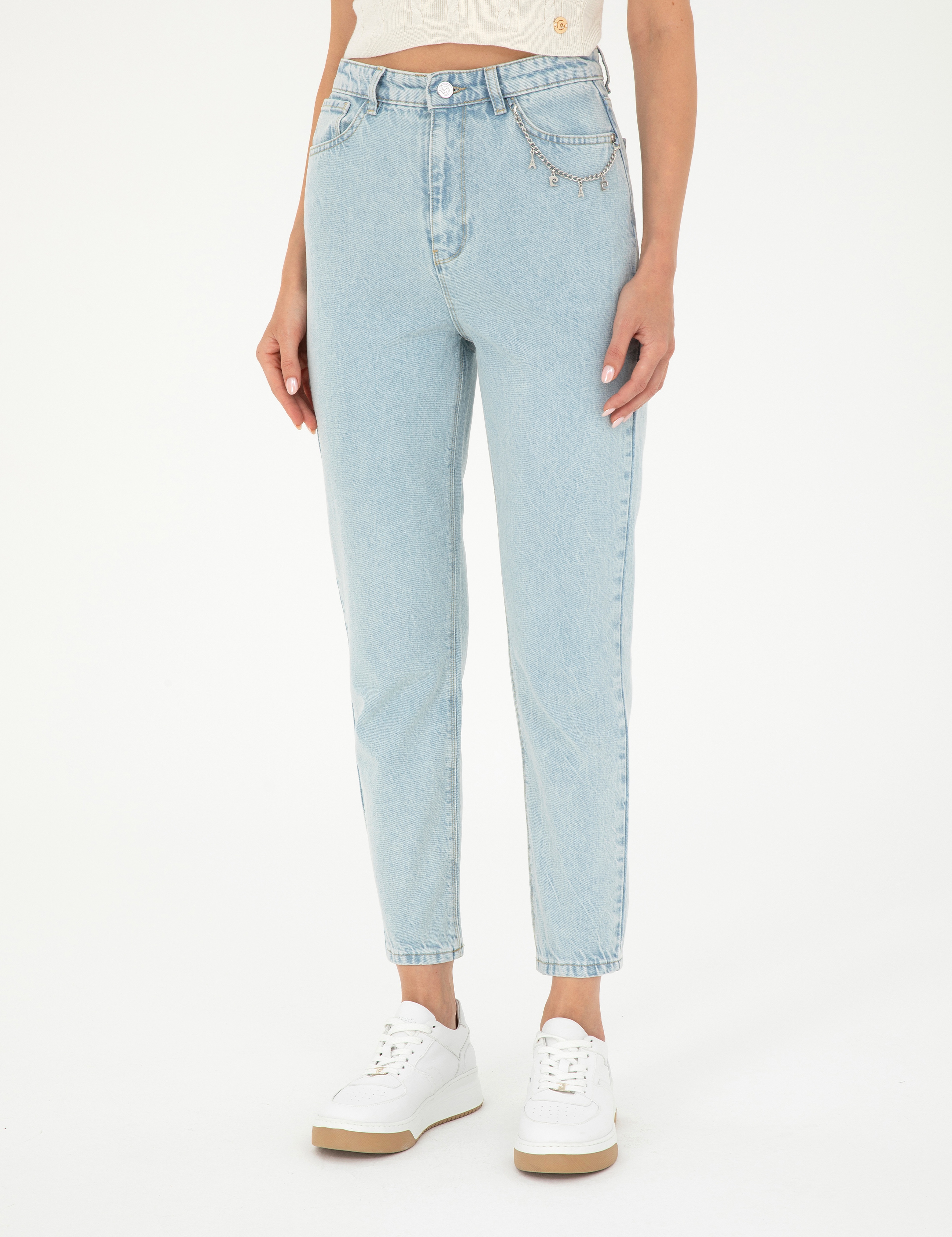 Açık Mavi Mom High Waist Fit Jean Pantolon - Image 2