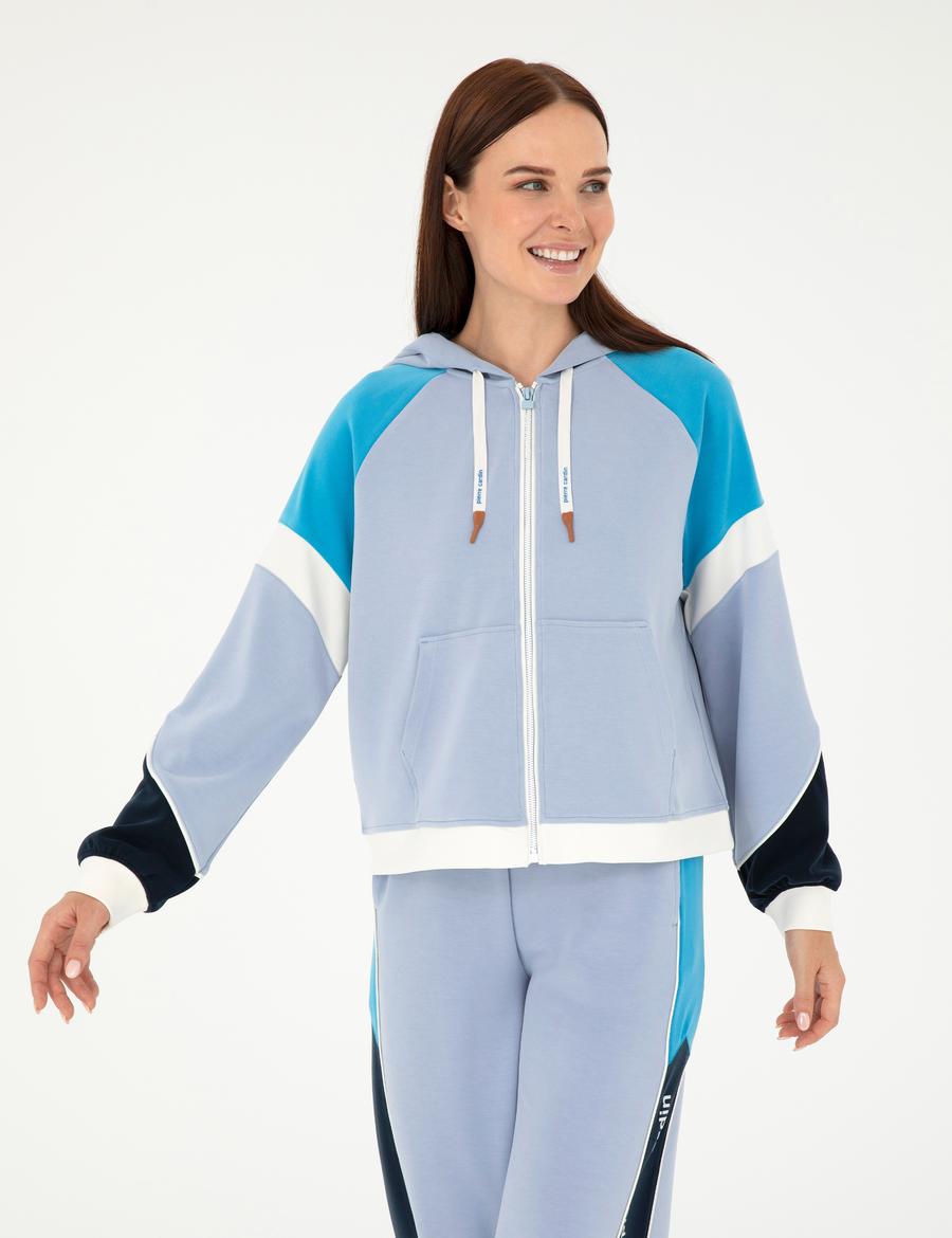 Mavi Kapüşonlu Örme Hırka